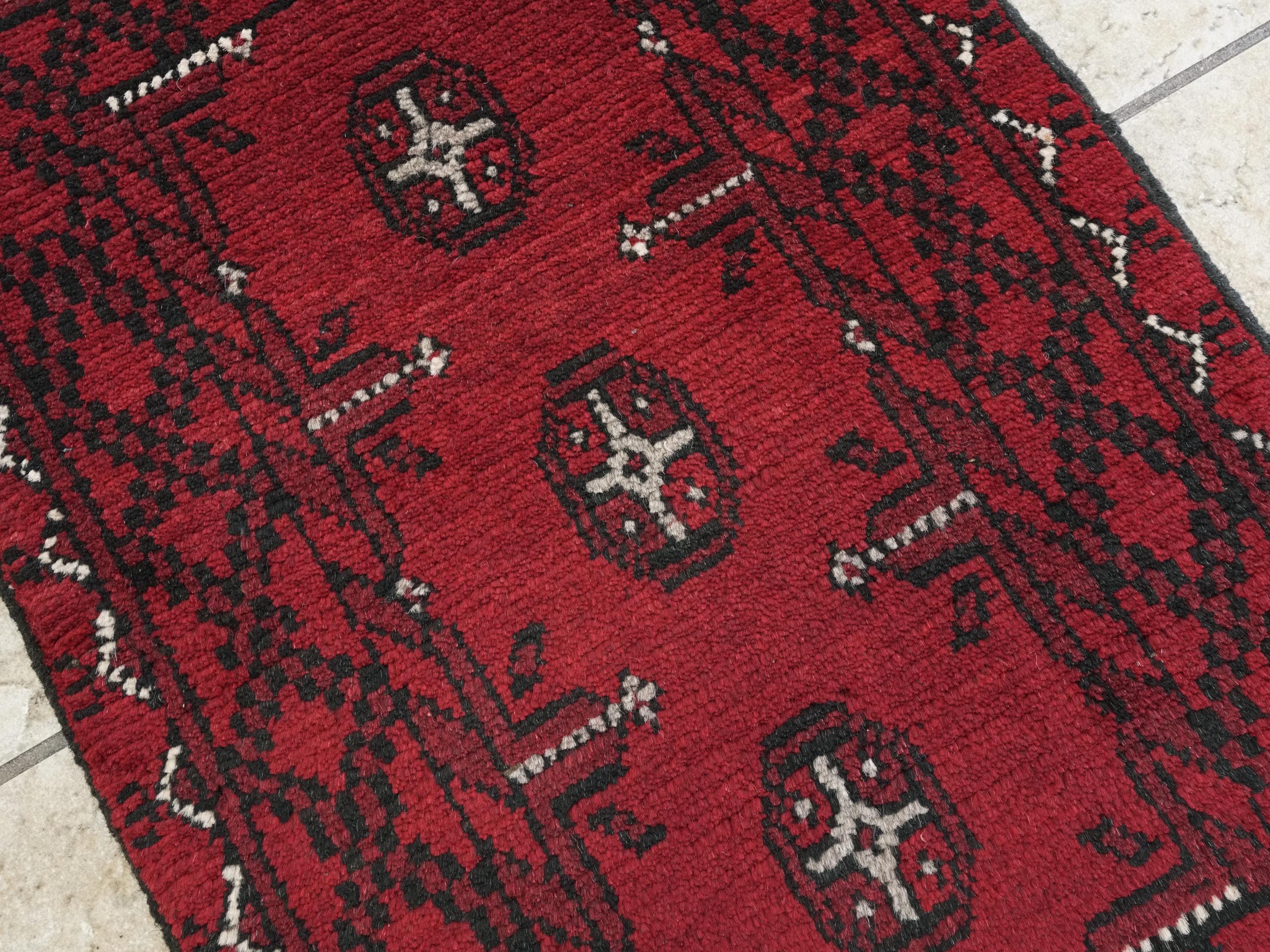 2x3 Ft Red Khal Mohammadi Rug - Hand Knotted Turkmen Wool Rug