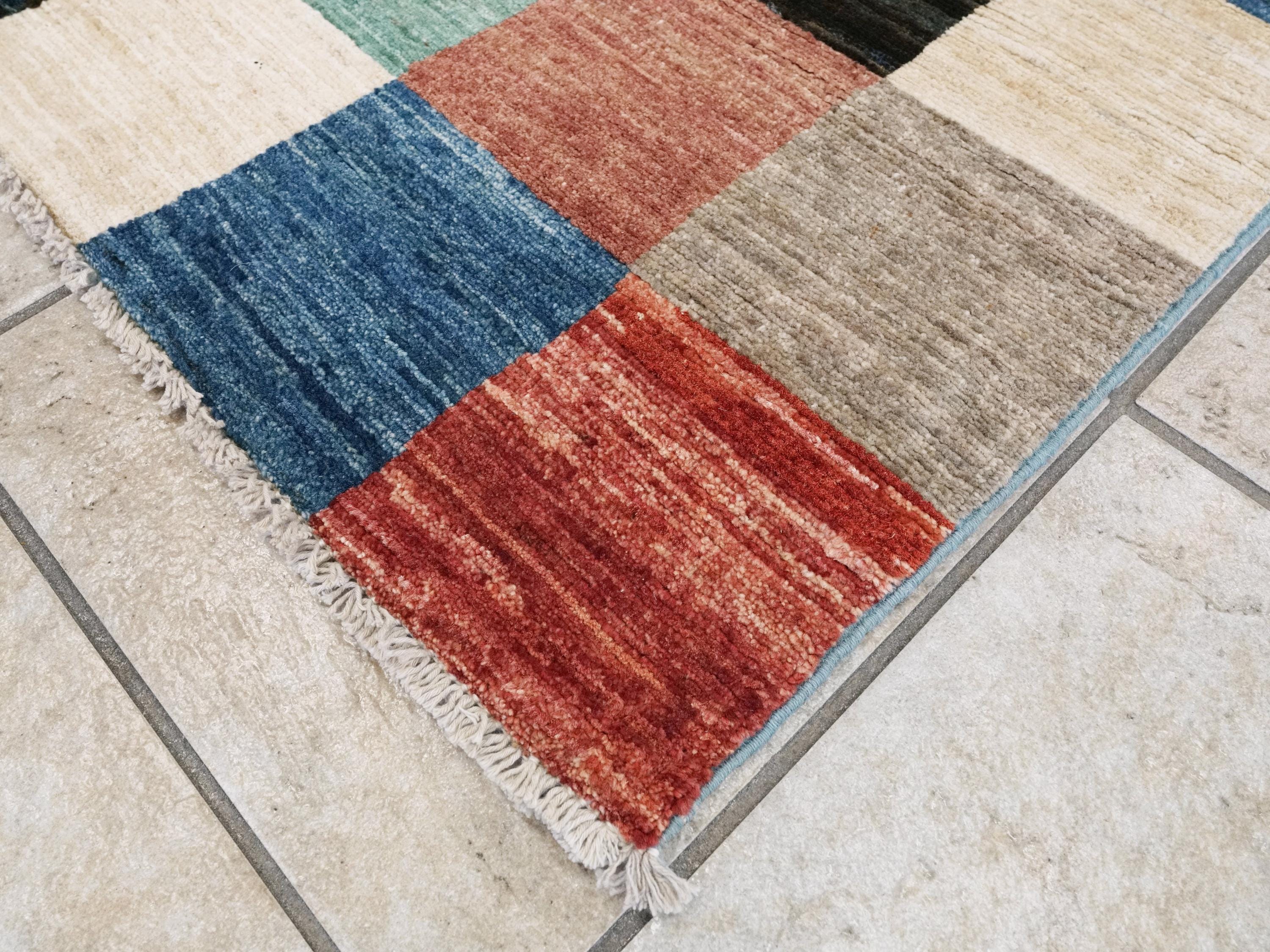7x10 Multicolor Gabbeh Rug - Afghan Wool Area Rug - Geometric Design