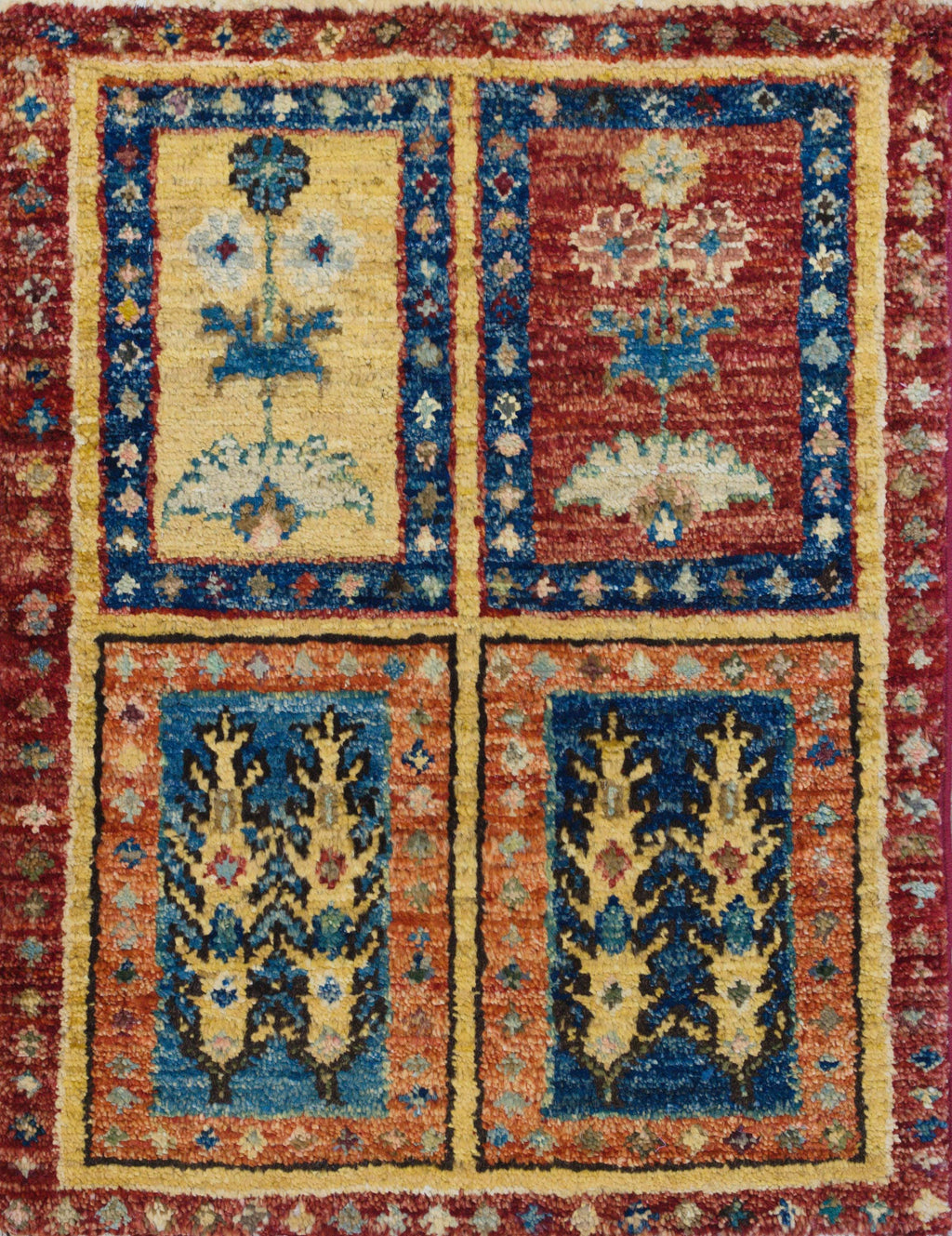 1x2 Ft Garden Rug - Red Wool Accent Rug