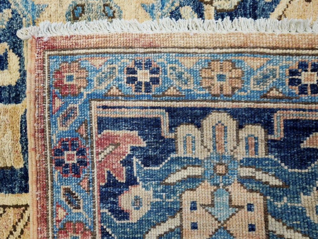 10x14 Ft Beige & Blue Heriz Rug - Hand Knotted Antique Rug