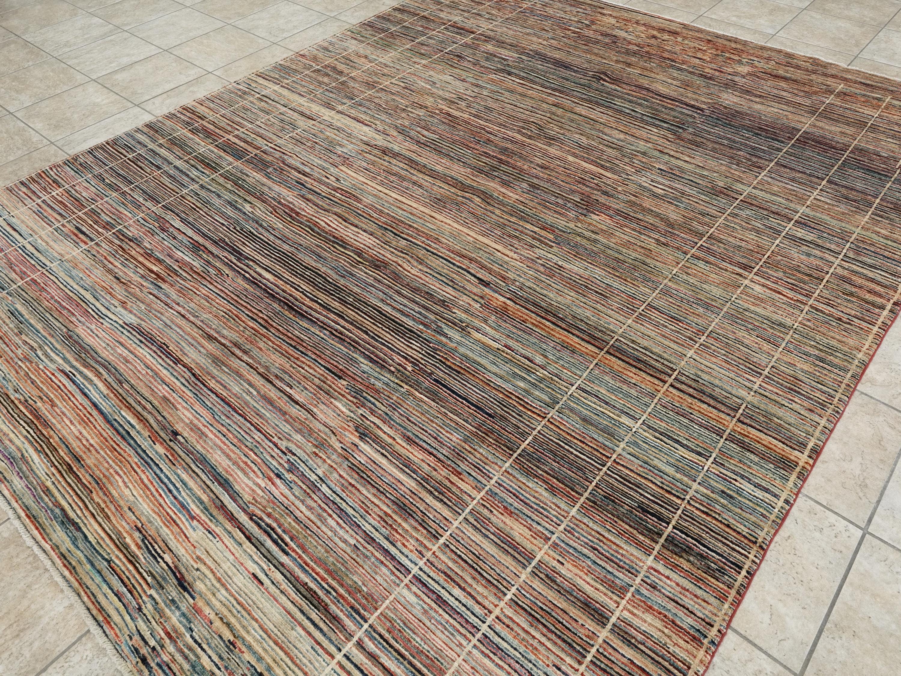 8x10 Ft Stripped Gabbeh Rug - Hand Knotted Wool Area Rug