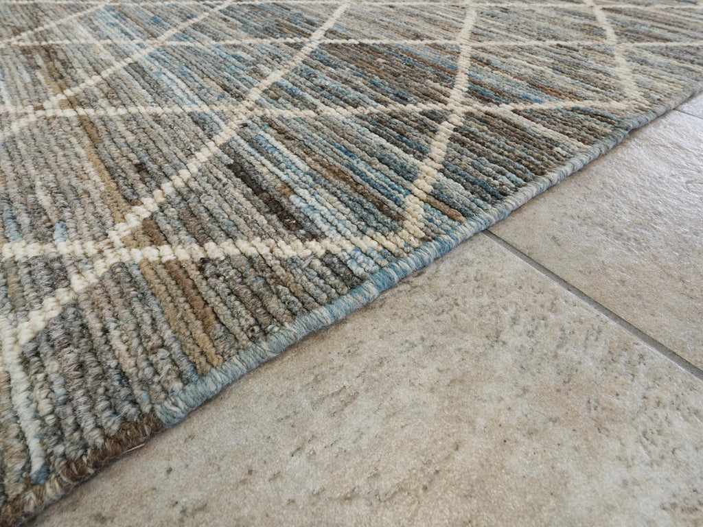 5x16 Ft Hand Knotted Afghan Wool - Coral Blue Moroccan Runner Rug