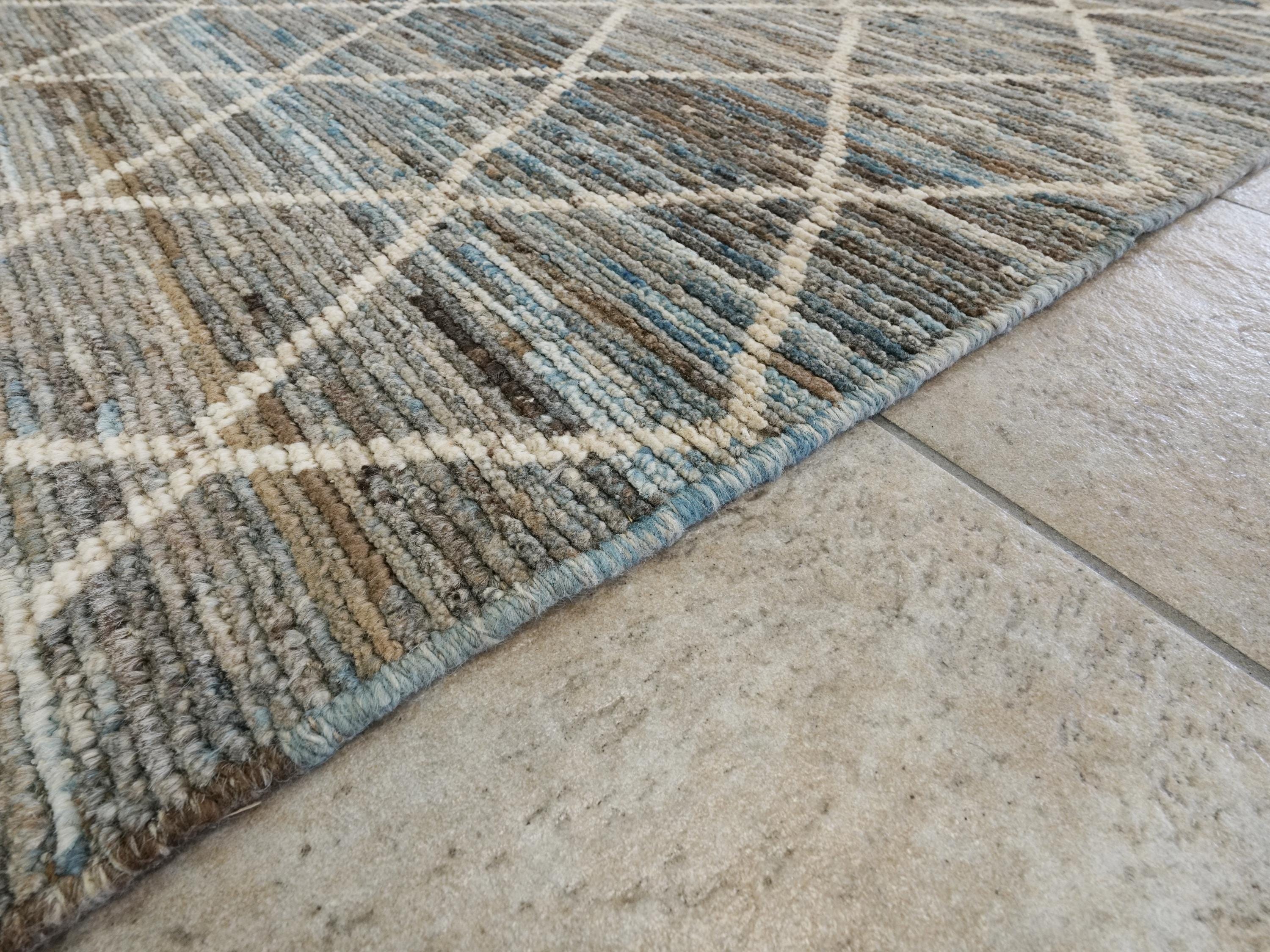 5x16 Ft Hand Knotted Afghan Wool - Coral Blue Moroccan Runner Rug