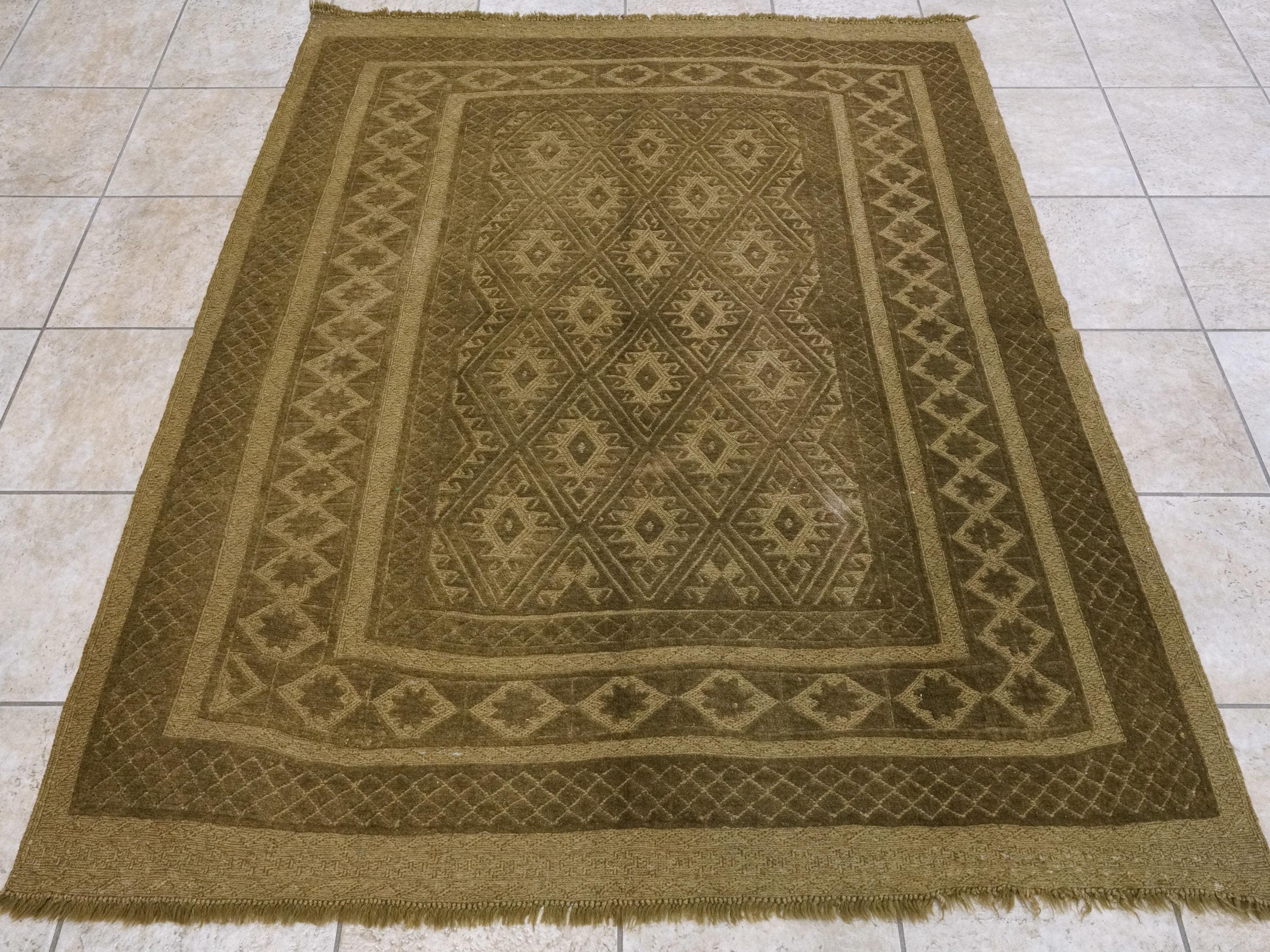 5x6 FT Vintage Green Tribal Kilim Rug - Hand Knotted Wool Area Rug