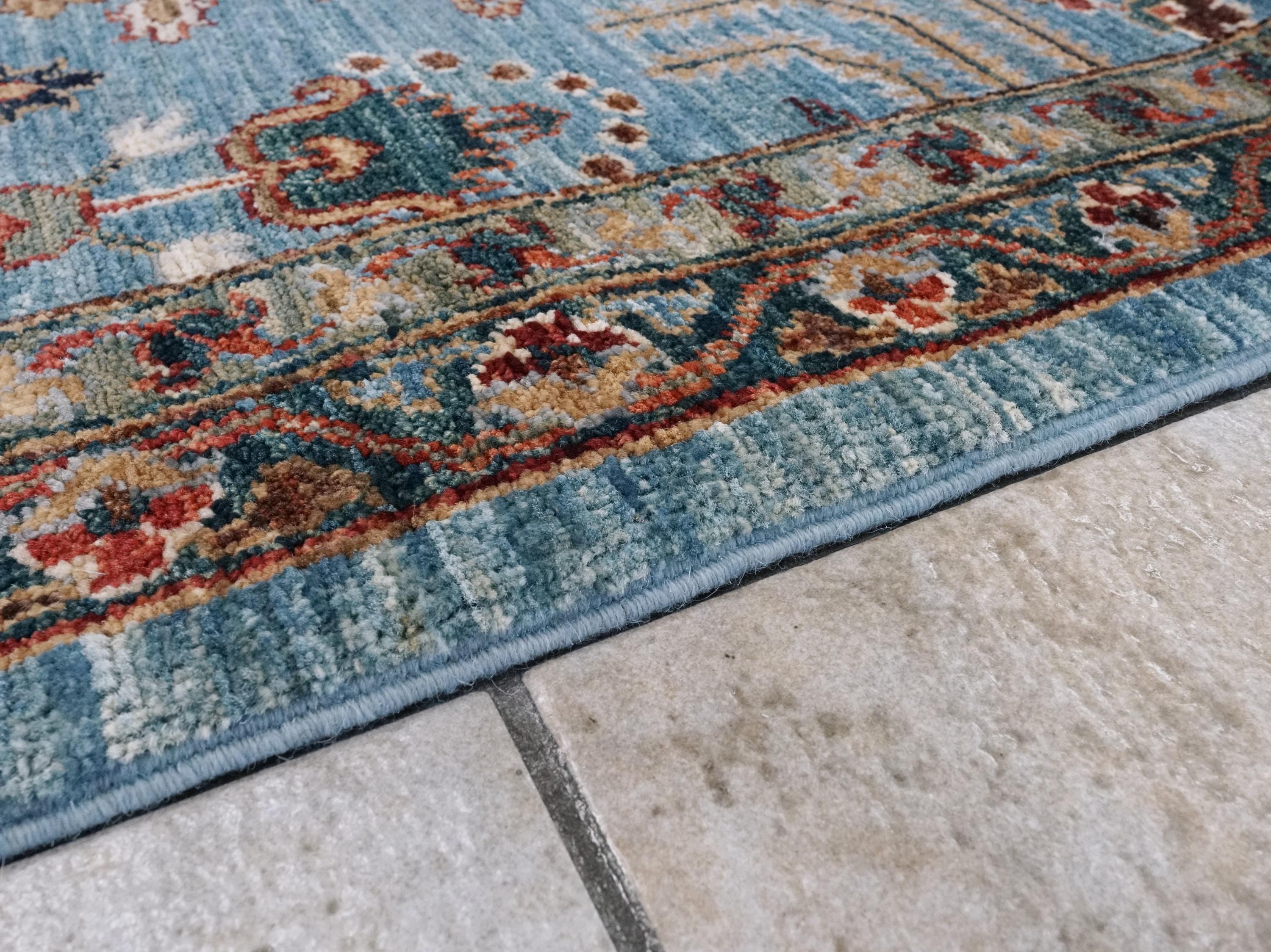 6x9 Ft Blue Serapi Rug - Afghan Wool Oriental Rug - Floral Design