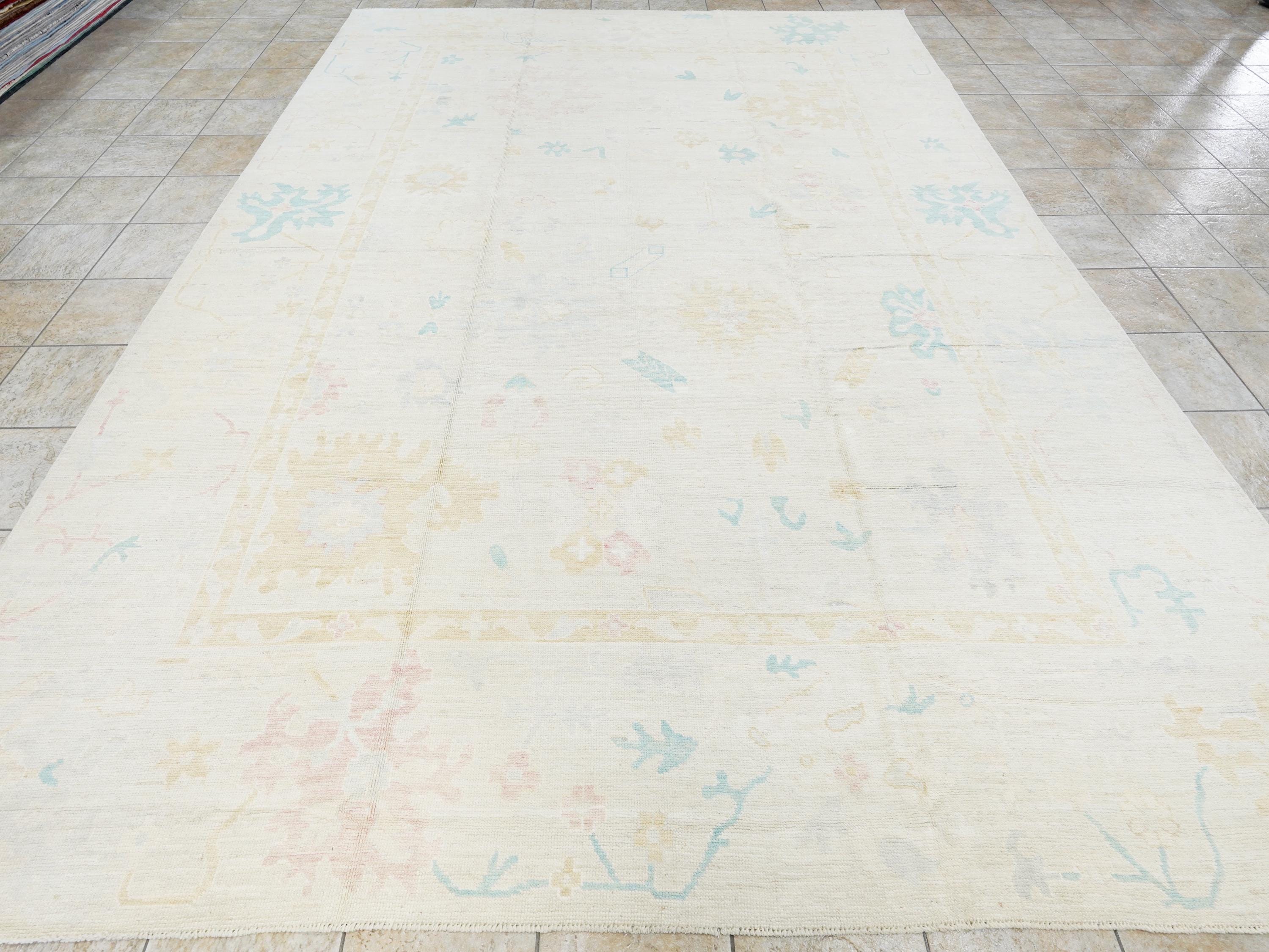 10x14 Ft Colorful Pastel Ushak Rug - Hand Knotted Afghan Rug - Turkish Design