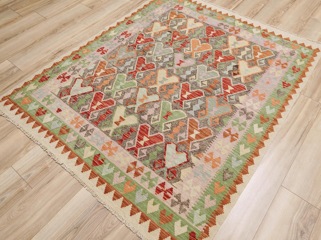 5x6 Ft Wool Kilim Rug – Flat Weave Maimana Design