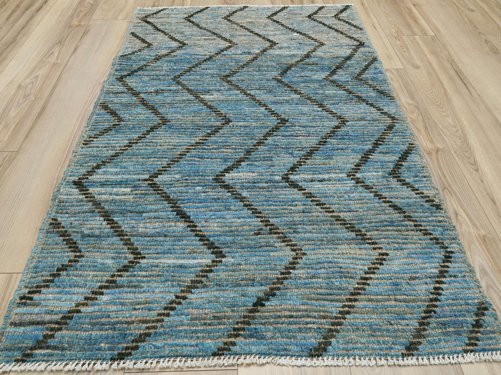 3x5 Ft Blue Moroccan Rug - Hand Knotted Wool Rug