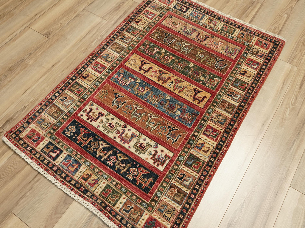 3x5 Ft Orange Heriz Rug - Afghan Wool Animal Rug