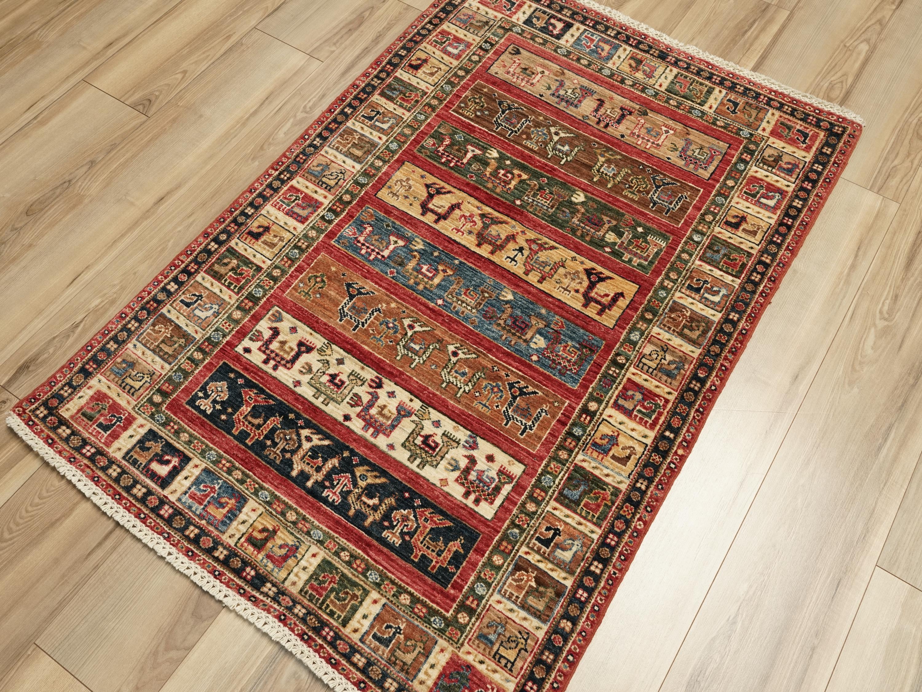 3x5 Ft Orange Heriz Rug - Afghan Wool Animal Rug