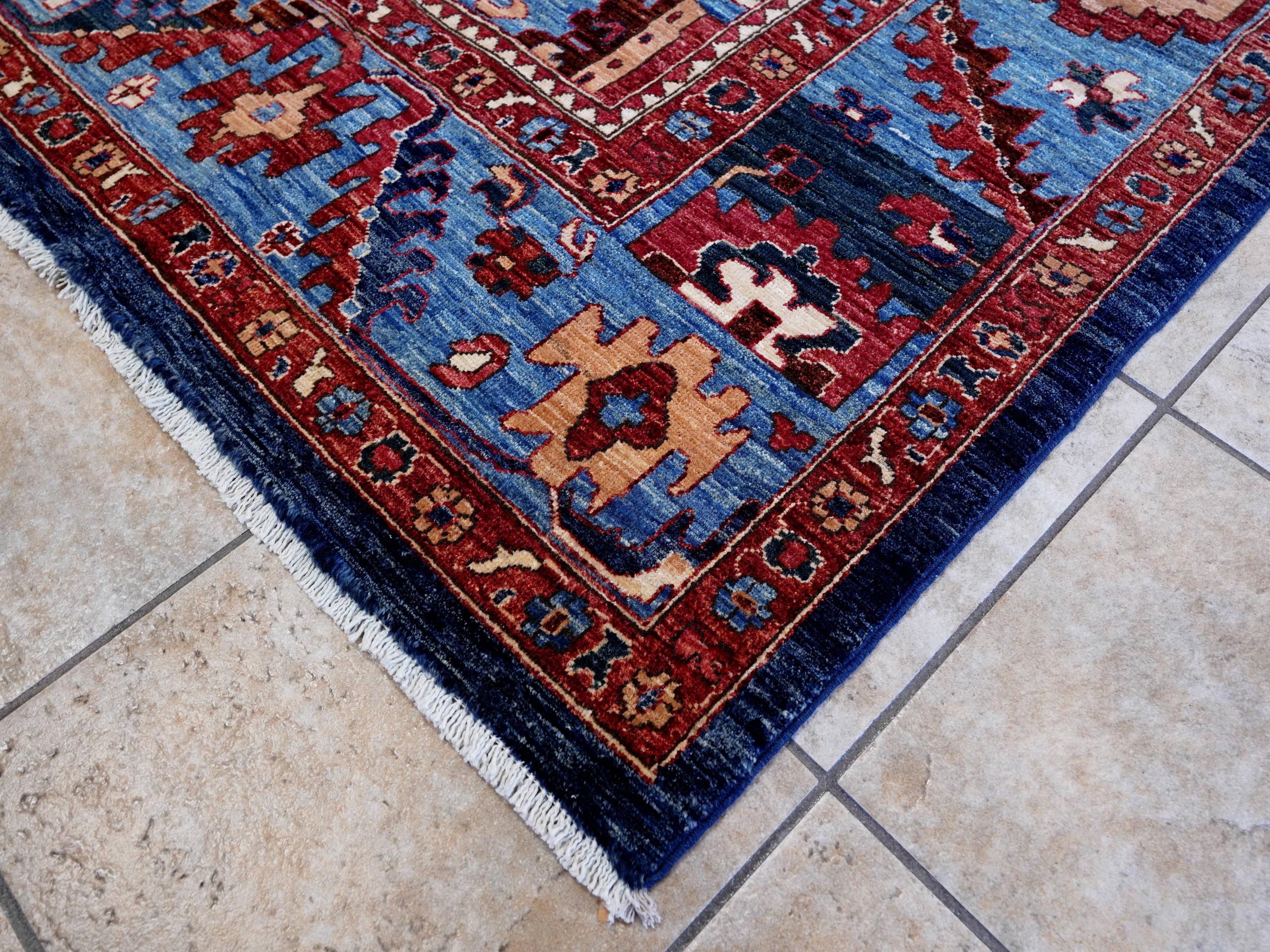 9x12 Ft Red & Blue Heriz Rug - Afghan Oriental Area Rug - Persian Design