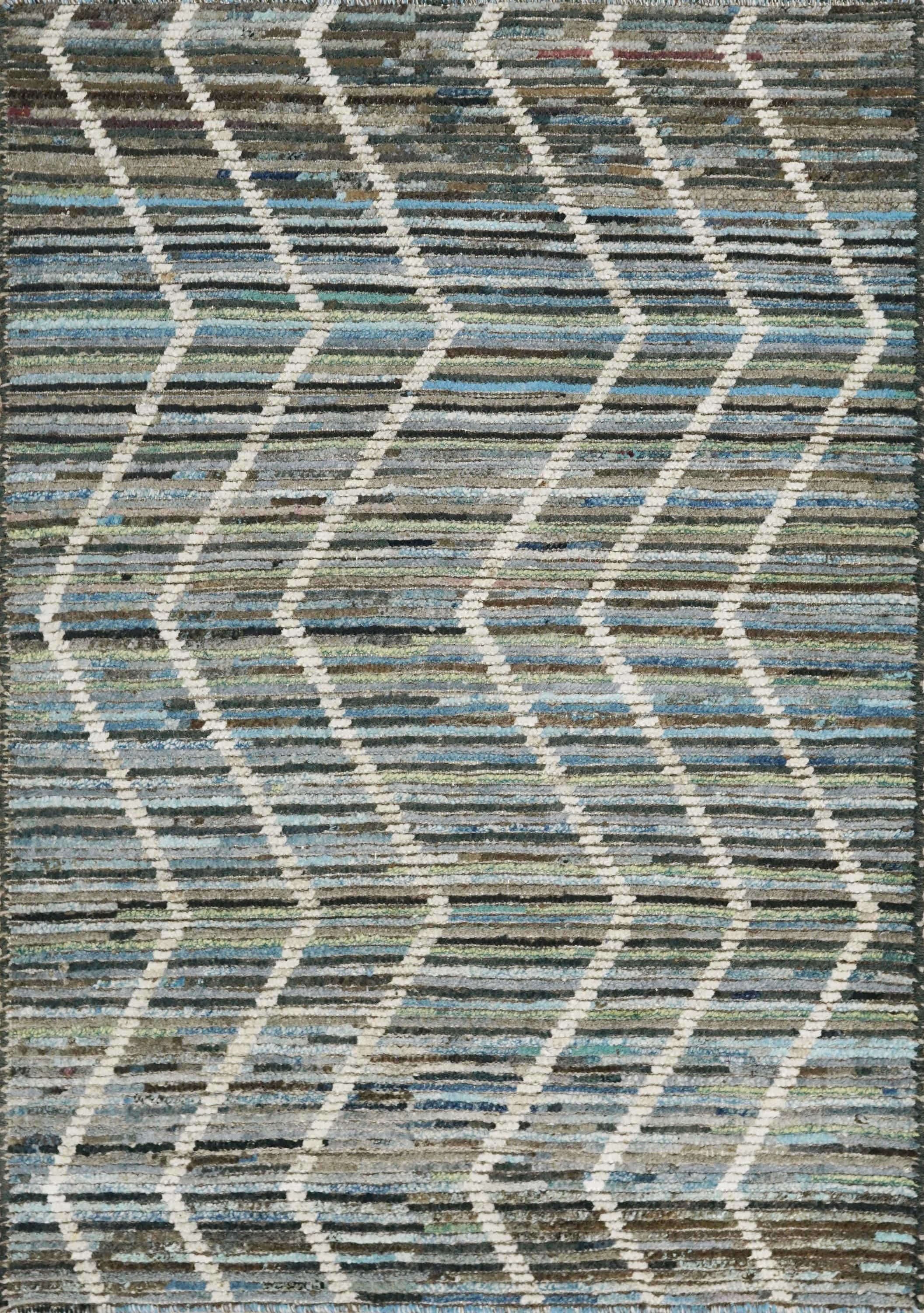 3x5 Ft Blue Moroccan Wool Rug - Small Area Rug