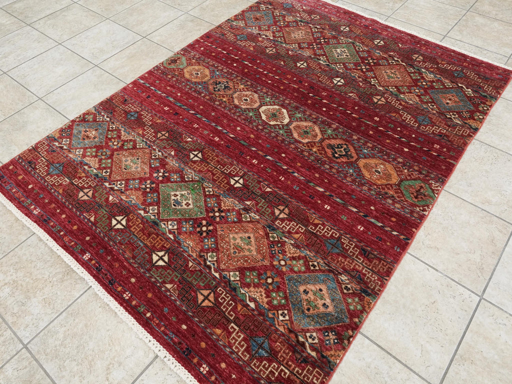 5x7 Ft Red Khorjin Rug - Hand Knotted Wool Tribal Rug