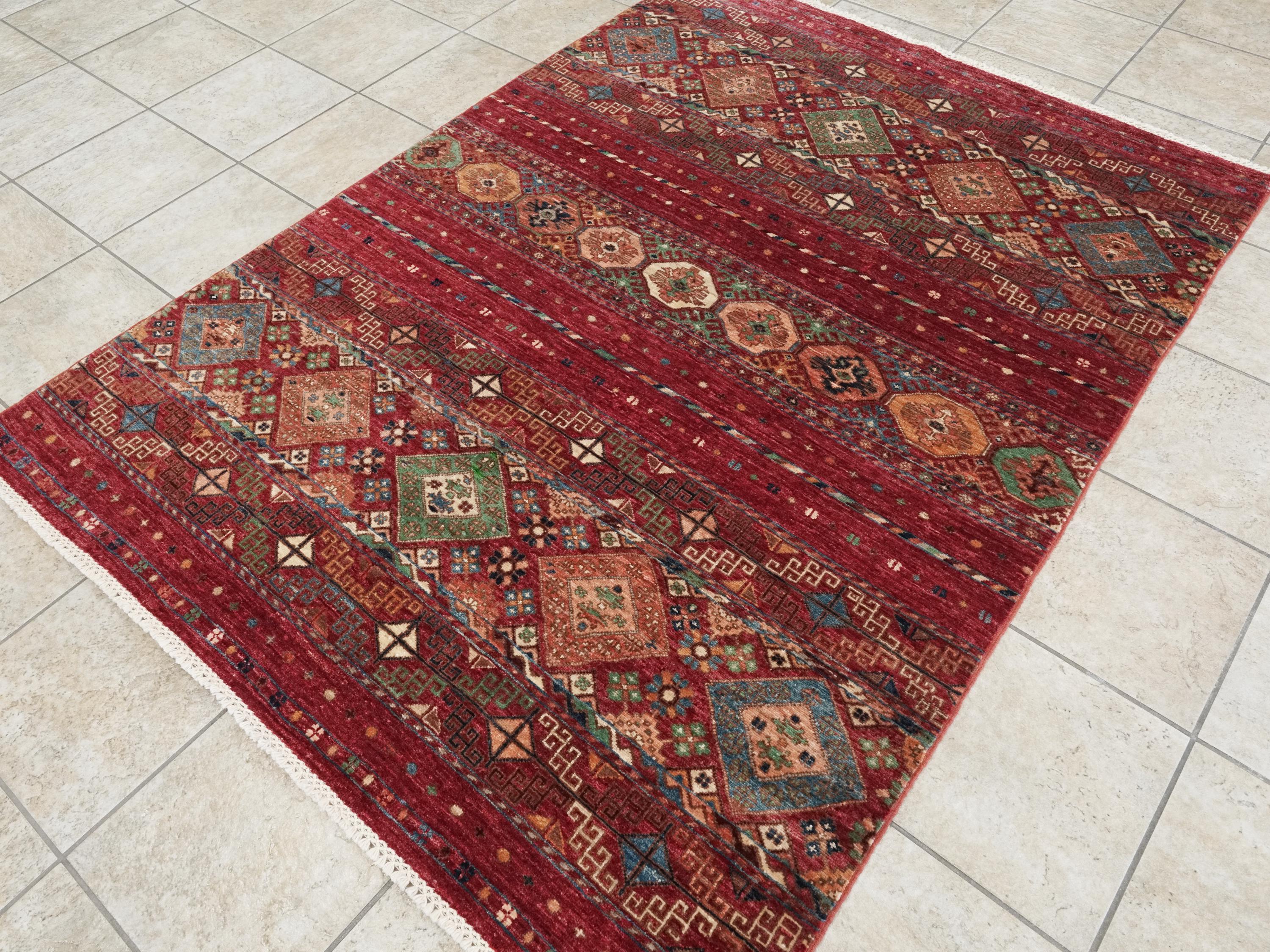 5x7 Ft Red Khorjin Rug - Hand Knotted Wool Tribal Rug