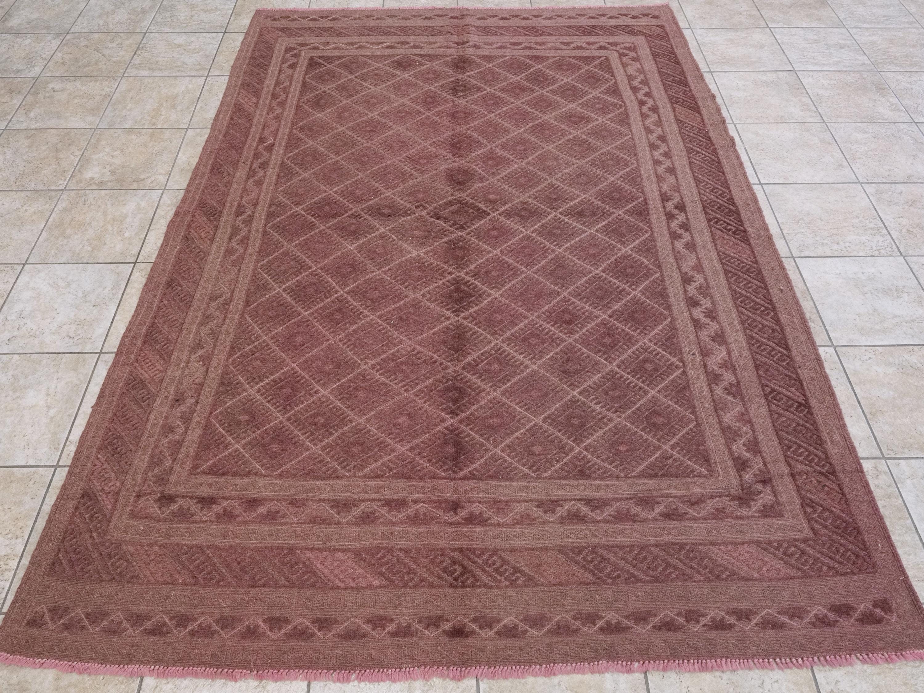 6x9 FT Pink Tribal Kilim Rug - Hand Knotted Afghan Wool - Vintage