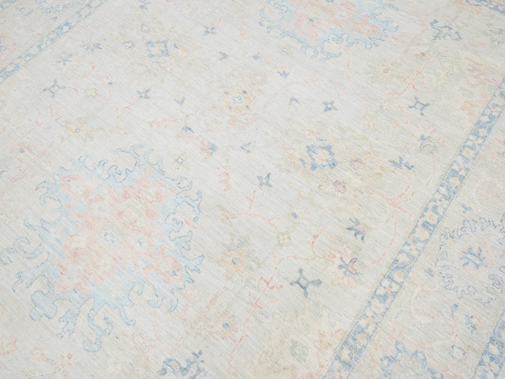 9x12 Ft White Pastel Oushak Rug - Handmade Area Rug - Floral Design