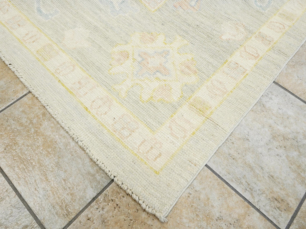 10x14 Ft Muted Green Ushak Rug - Hand Knotted Afghan Rug - Turkish Floral Design