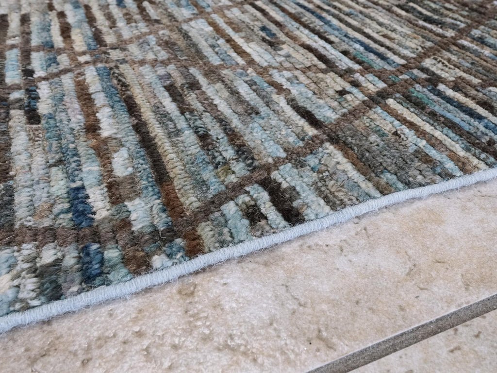 16 Ft Blue Moroccan Runner Rug - Afghan Handmade Hallway Rug - Contemporary Design