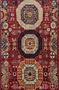 2x3 Ft Hand Knotted Red Mamluk Rug - Ghazni Wool Oriental Rug