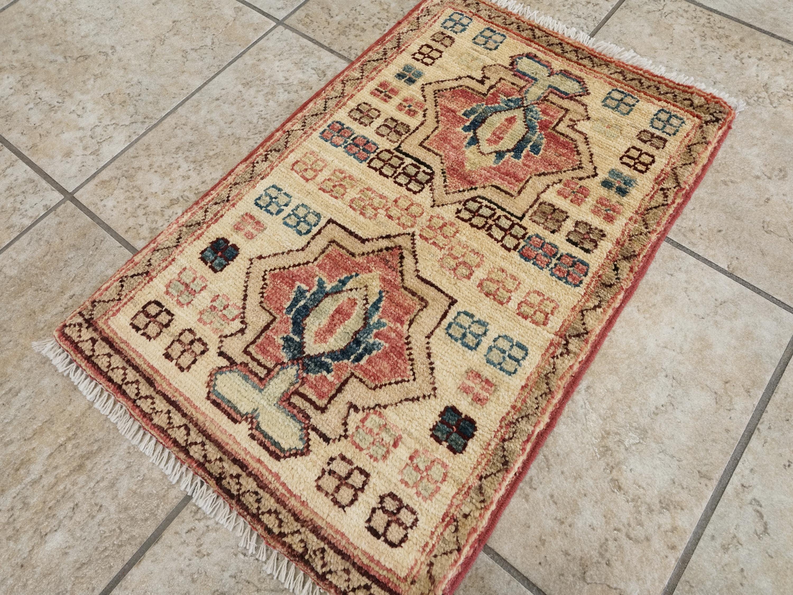 1x2 Ft Hand Knotted Beige Serapi Rug - Ghazni Wool Oriental Rug
