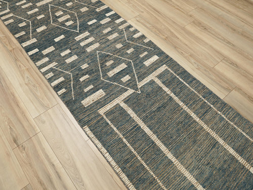 10 Ft Blue Moroccan Runner Rug - Afghan Handmade Wool Rug