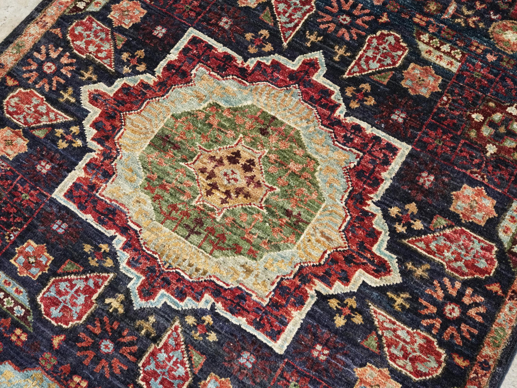 3x4 Ft Black Mamluk Afghan Rug - Handmade Wool Oriental Rug