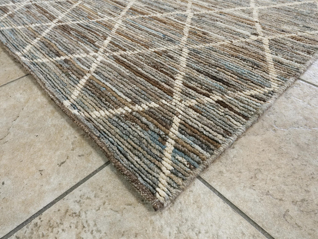 5x16 Ft Hand Knotted Afghan Wool - Coral Blue Moroccan Runner Rug