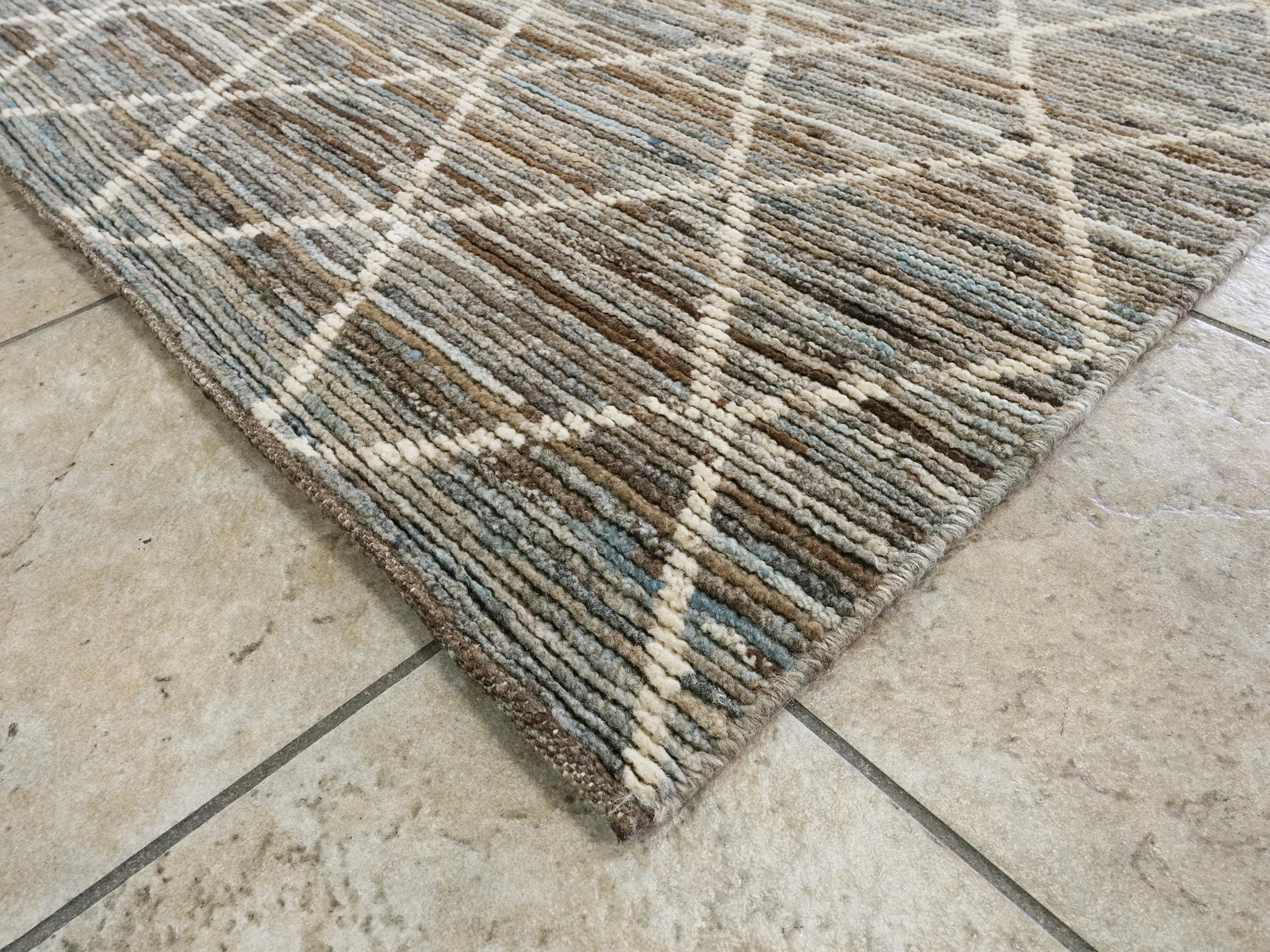 5x16 Ft Hand Knotted Afghan Wool - Coral Blue Moroccan Runner Rug