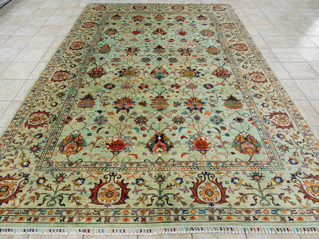 9x12 Ft Green Serapi Rug - Afghan Oriental Area Rug - Persian Design