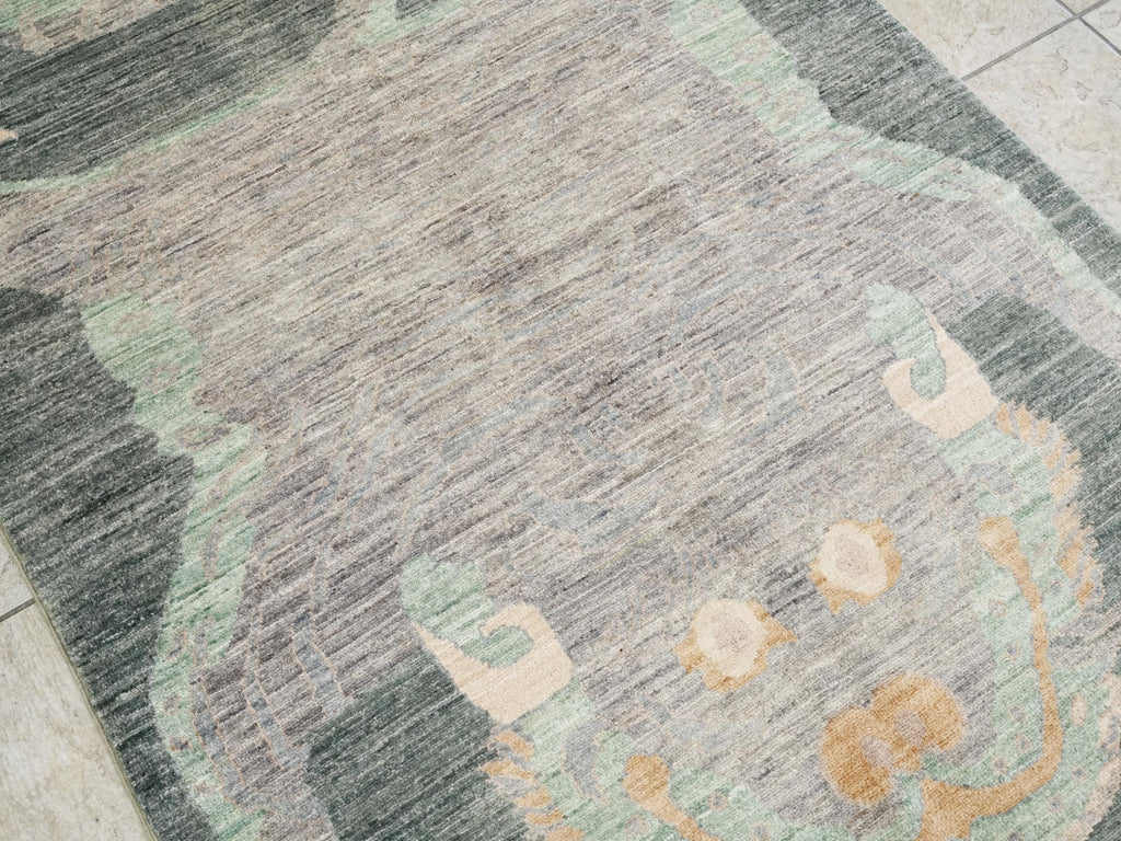 4x6 Ft Green & Gray Wool Tiger Rug - Oriental Area Rug