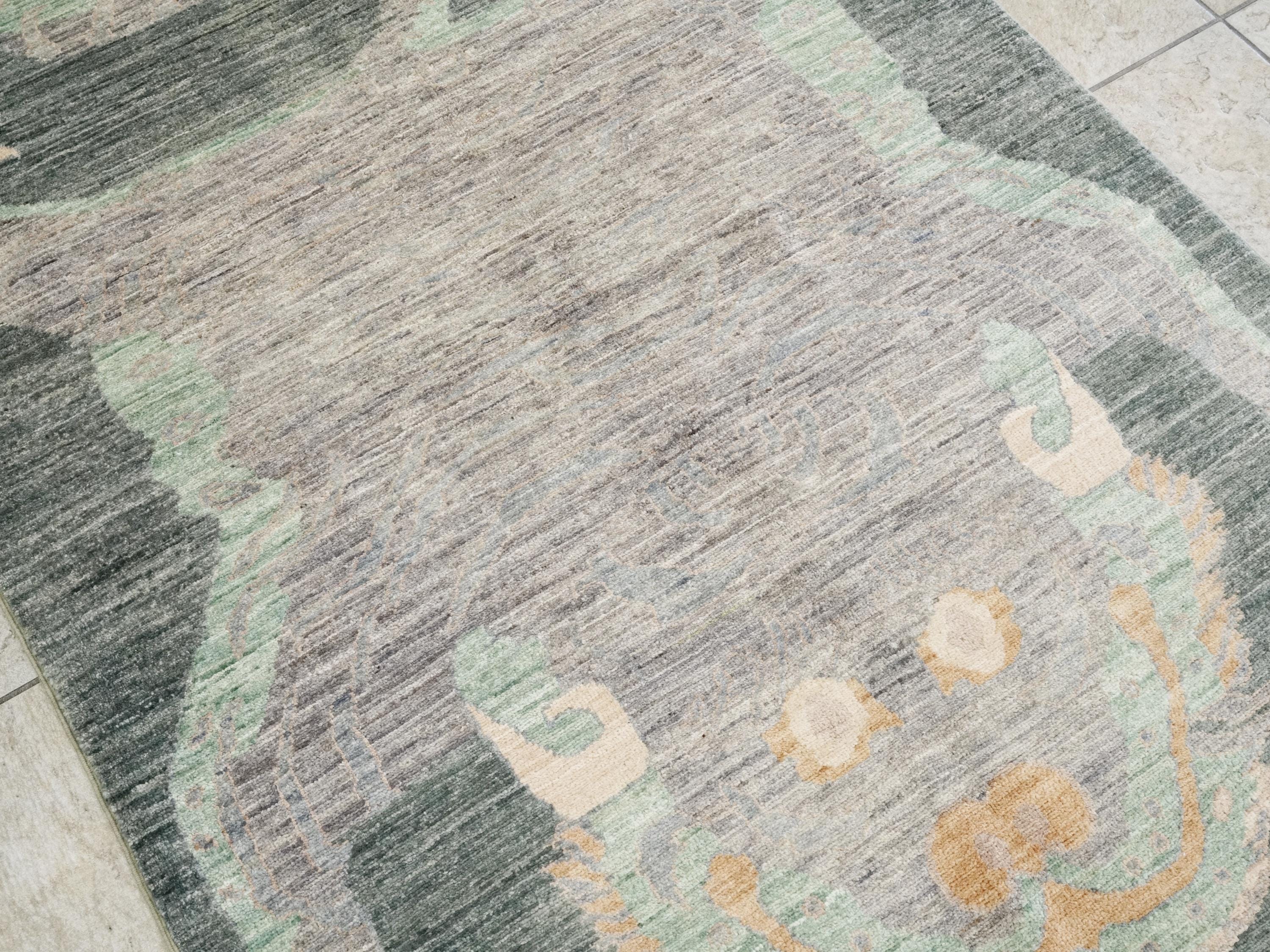 4x6 Ft Green & Gray Wool Tiger Rug - Oriental Area Rug