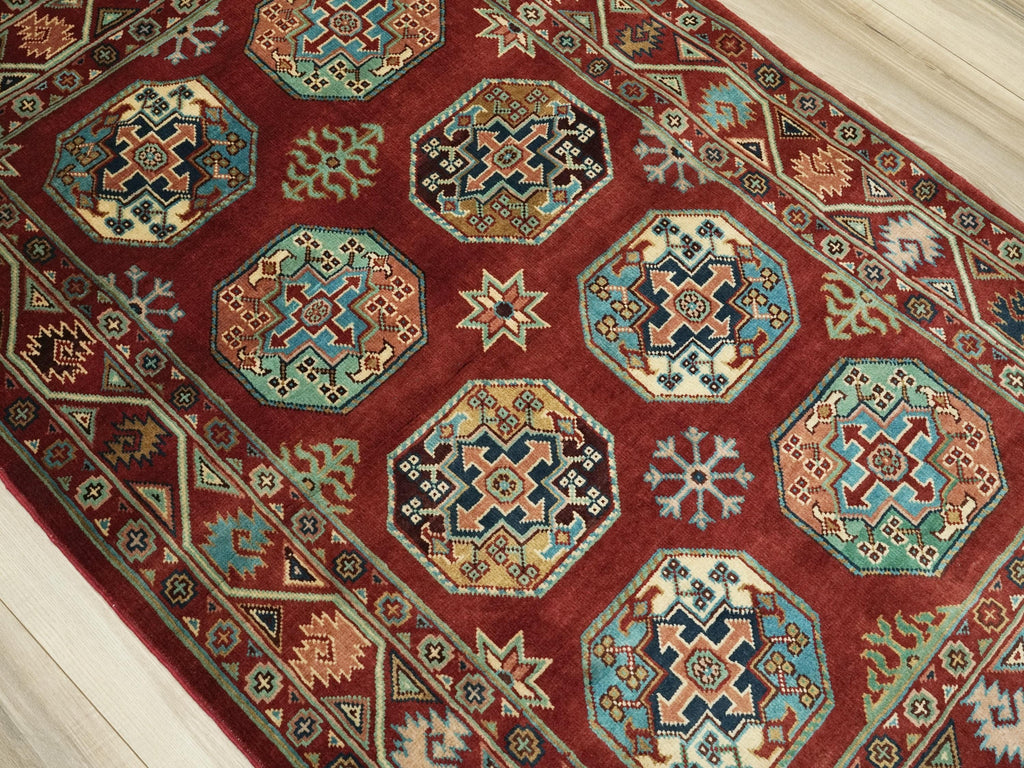3x5 Ft Red Ersari Rug - Hand Knotted Oriental Wool Rug