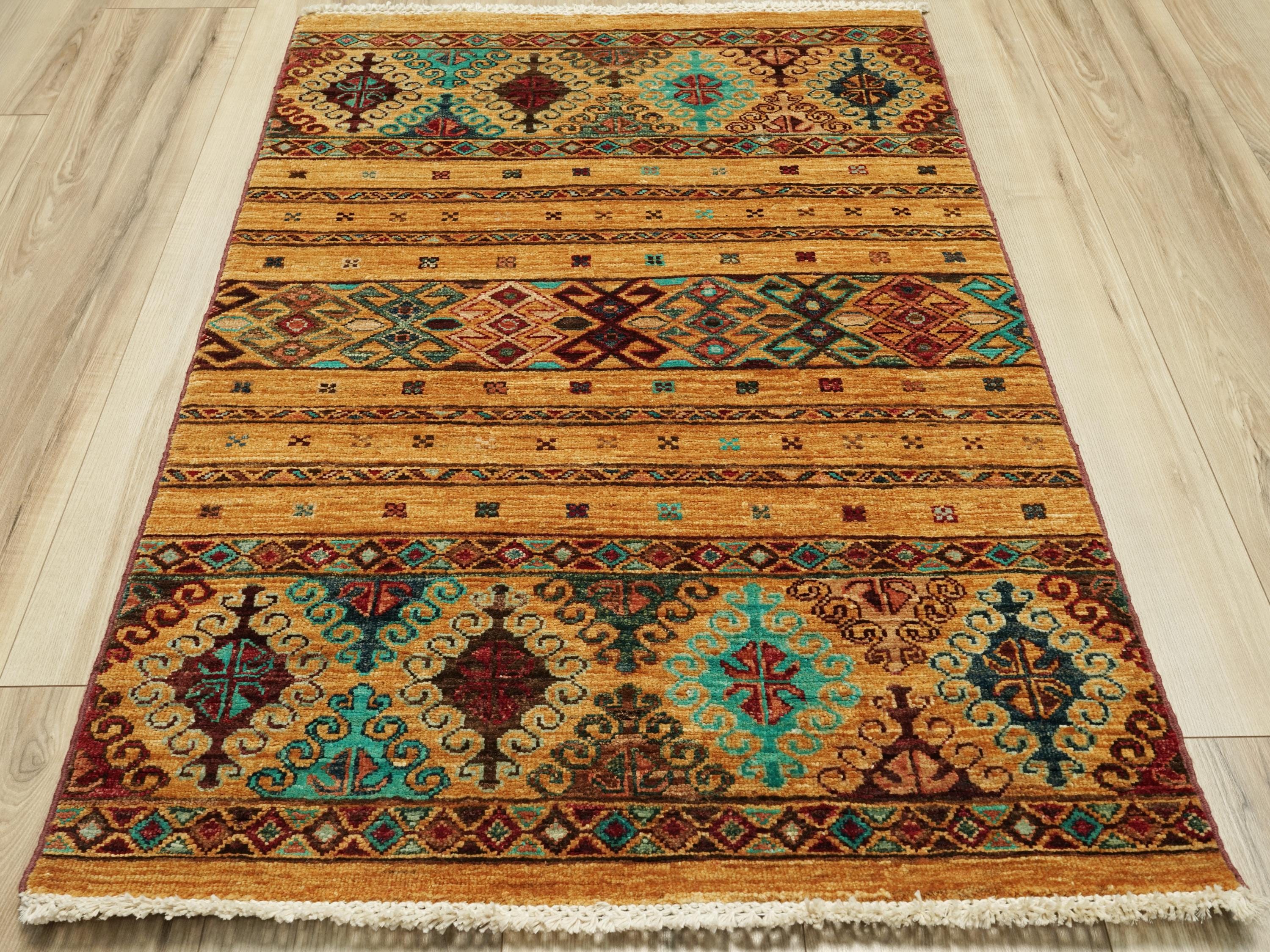 3x4 Ft Orange Khorjin Rug - Afghan Handmade Wool Rug