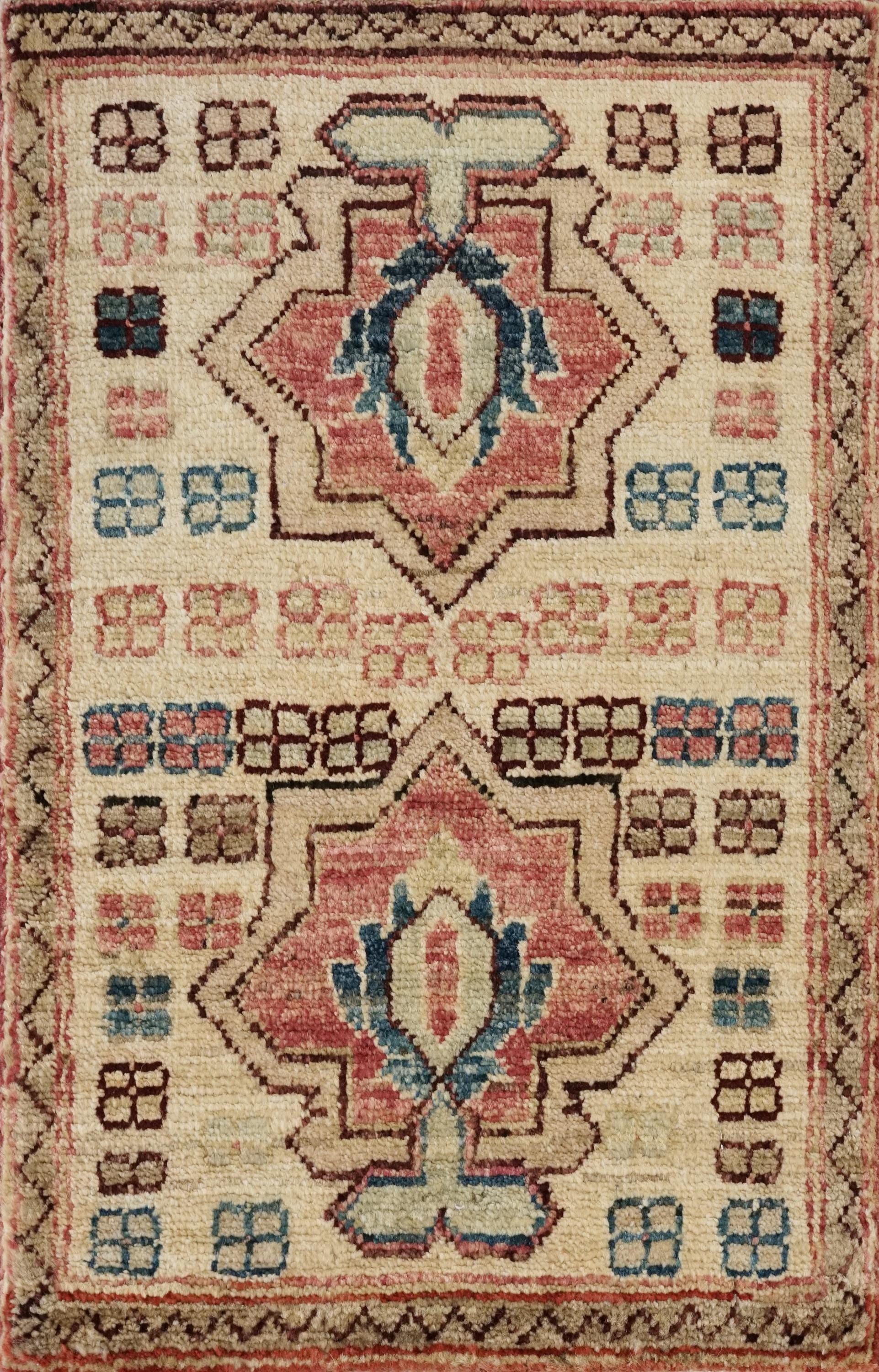 1x2 Ft Hand Knotted Beige Serapi Rug - Ghazni Wool Oriental Rug