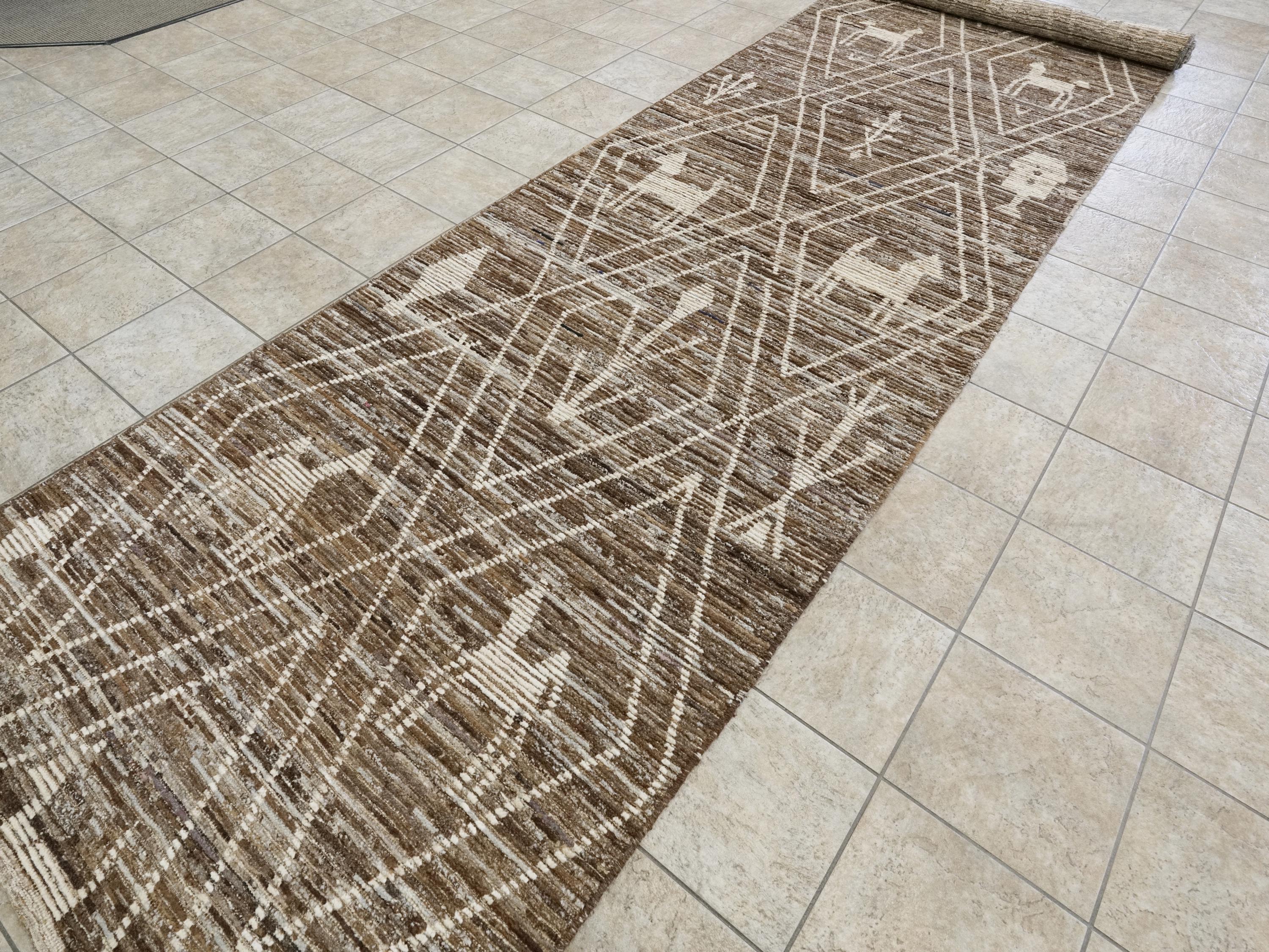 5x19 Ft Afghan Wool Rug - Hand Knotted Brown Moroccan Runner Rug