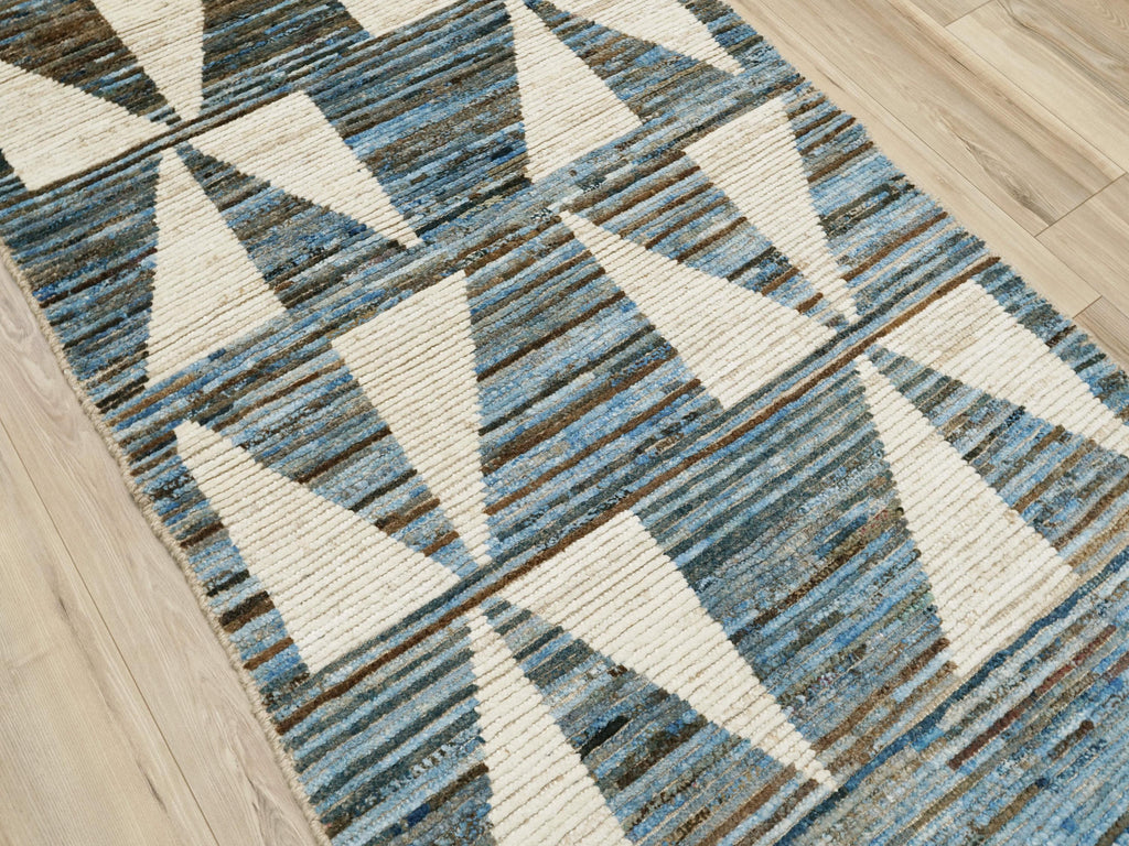 3x6 Ft Hand Knotted  Moroccan Rug - Blue & White Area Rug