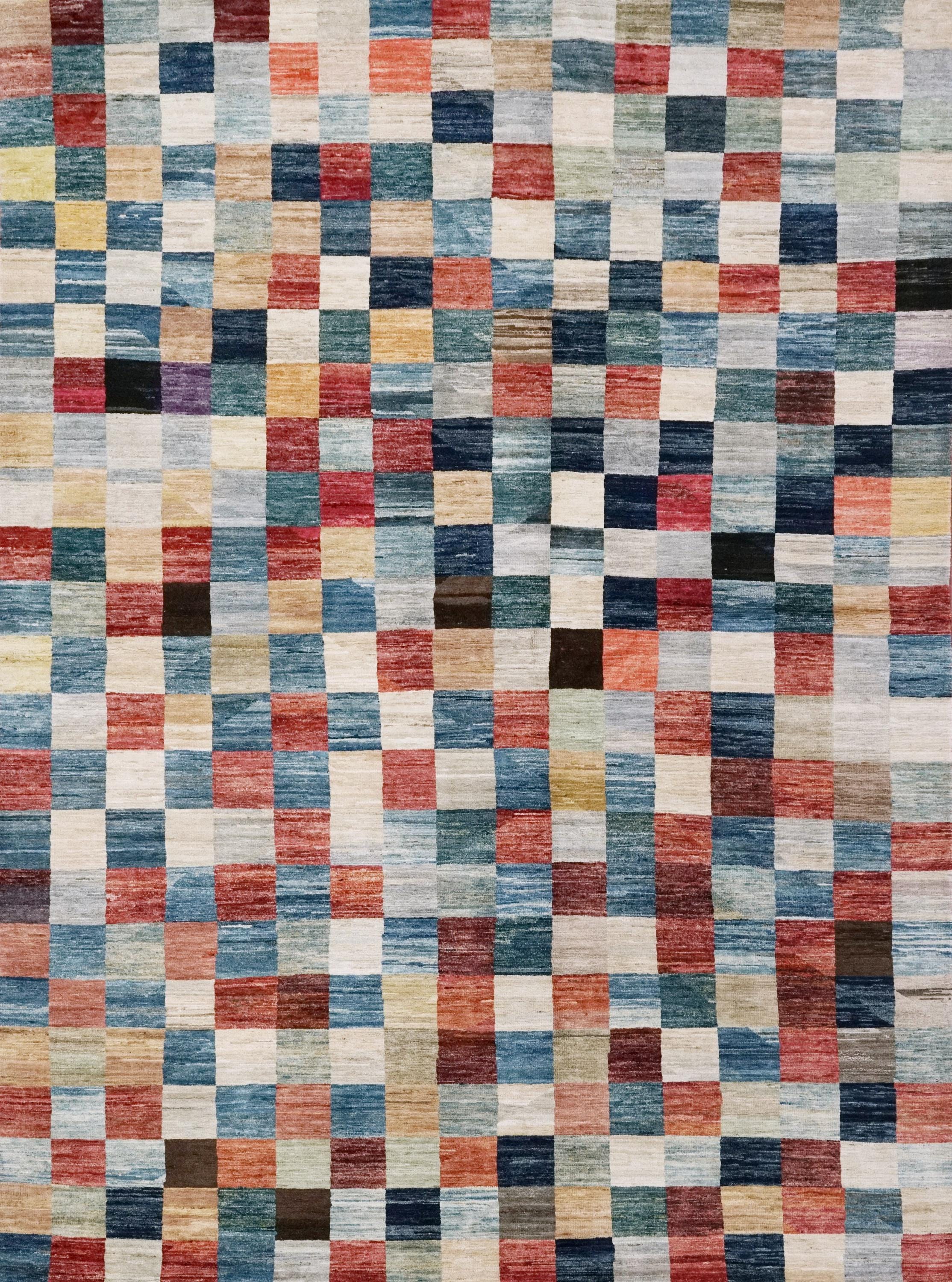 7x10 Multicolor Gabbeh Rug - Afghan Wool Area Rug - Geometric Design