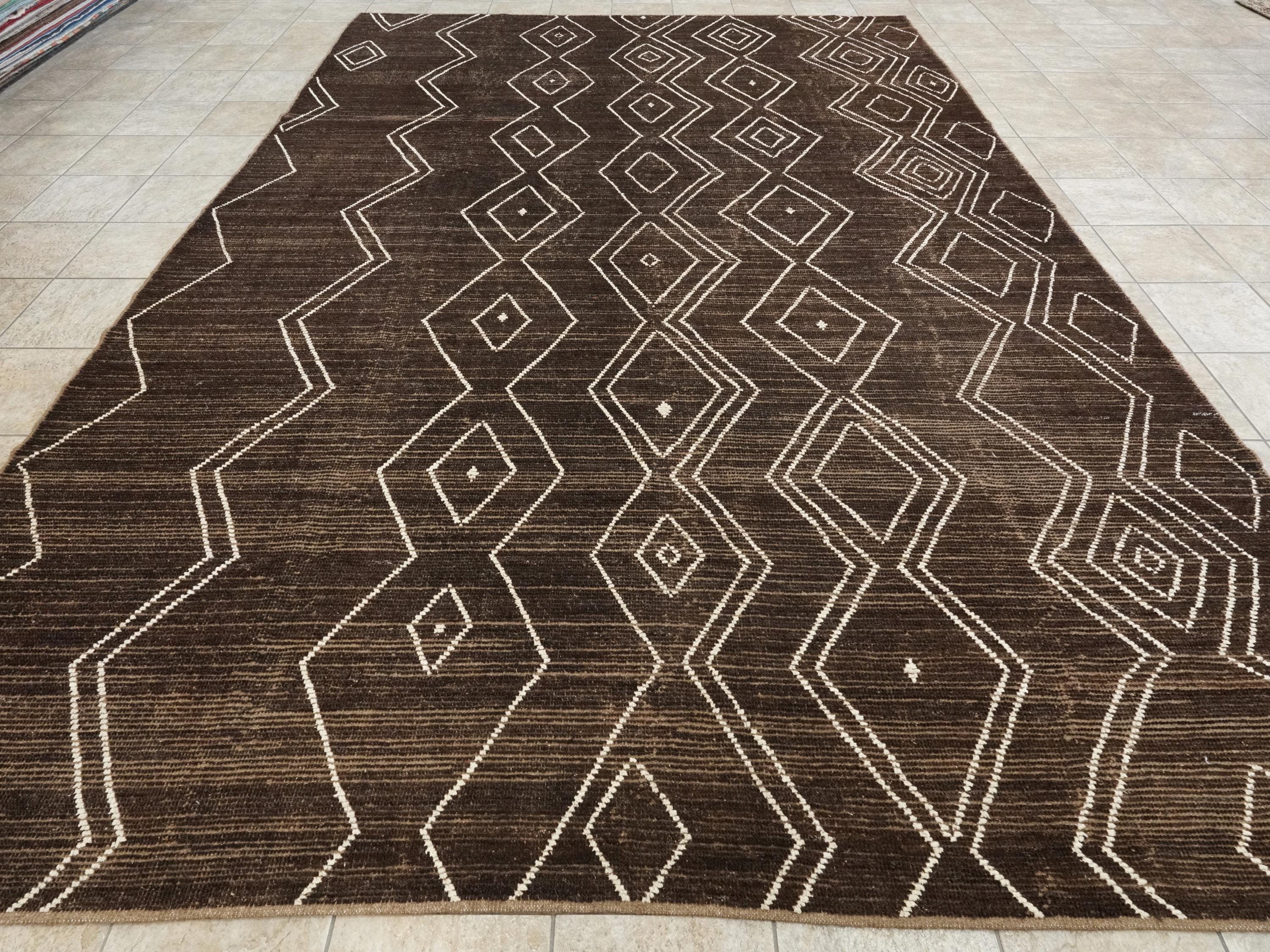 10x14 Ft Dark Brown Moroccan Rug - Afghan Handmade Wool Rug