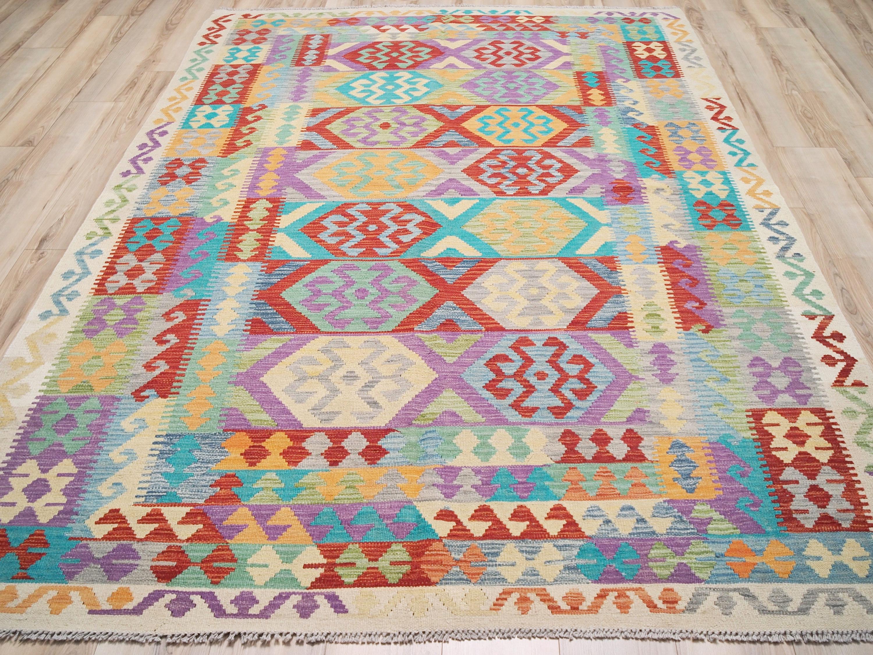 7x10 Ft Purple Kilim Rug - Flat Weave Afghan Rug