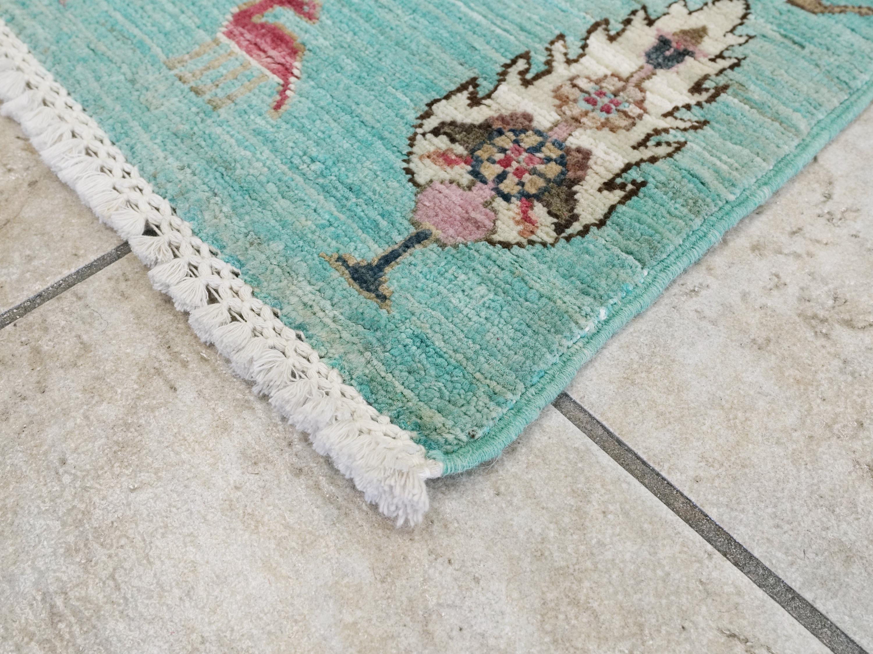 6x8 Ft Hand Knotted Cyan Serapi Rug - Ghazni Wool Persian Rug