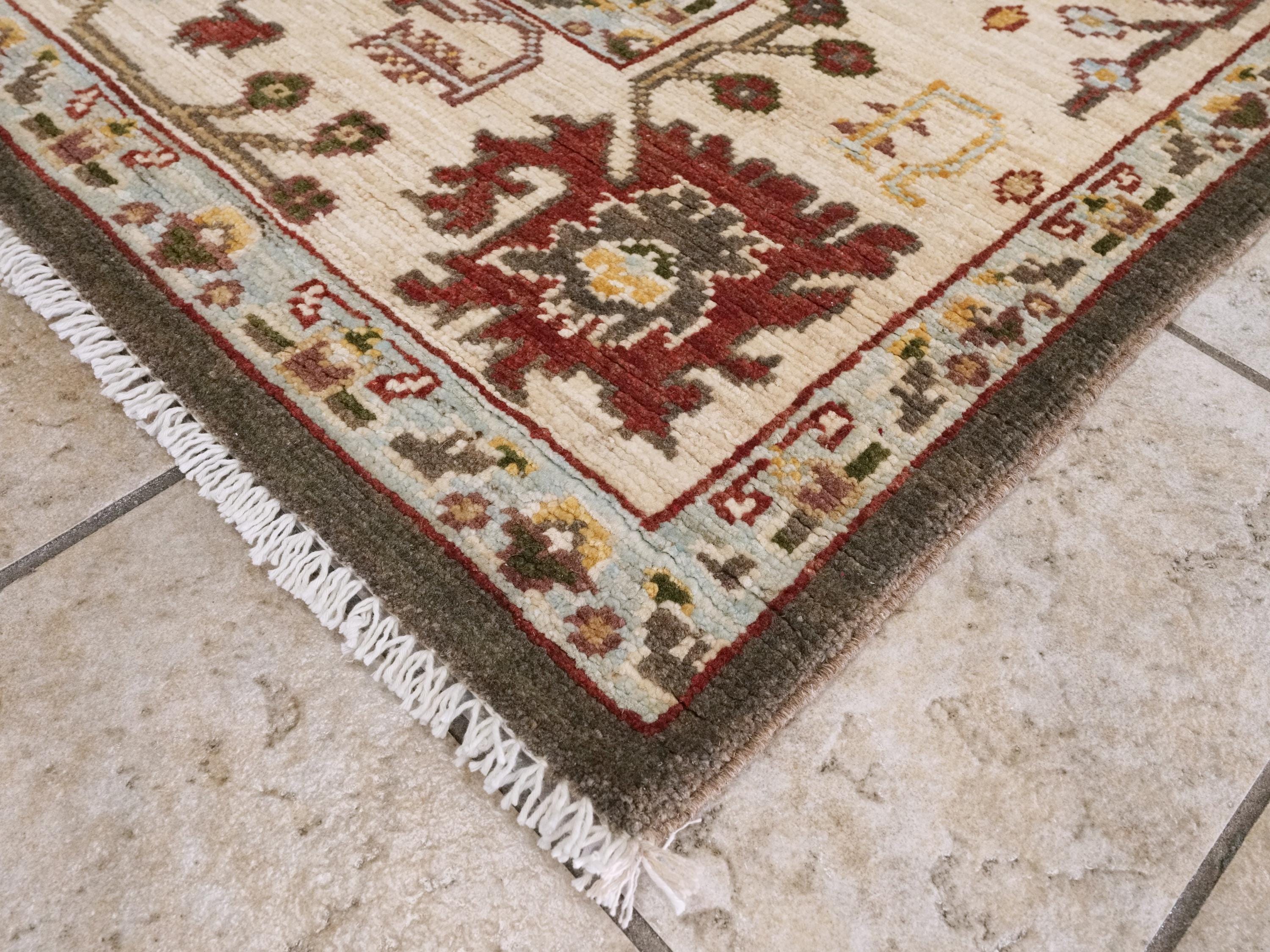 6x9 Ft Green & Beige Oushak Rug - Oriental Area Rug - Floral Design