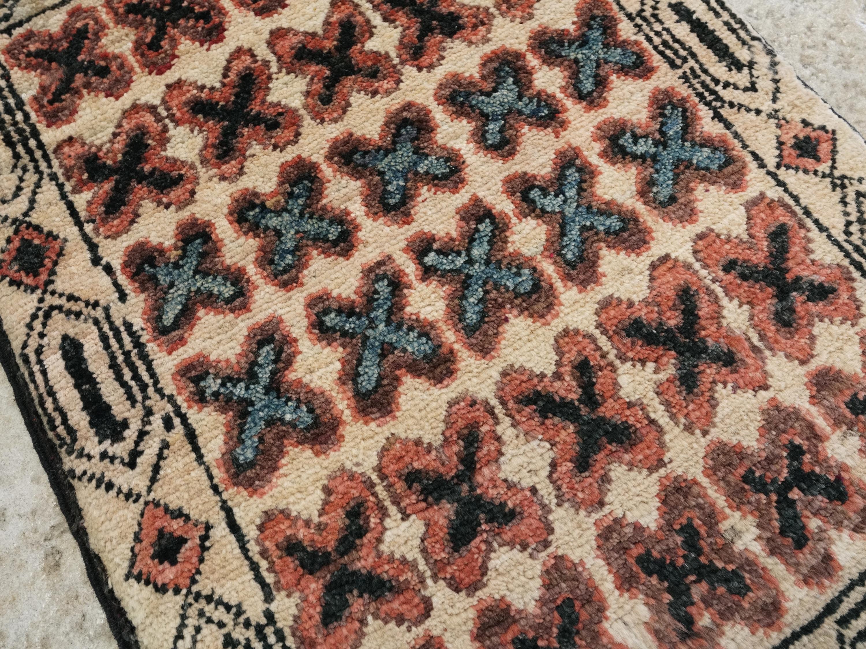 1x2 Ft Hand Knotted Wool Gabbeh Rug - Beige Tribal Accent Rug