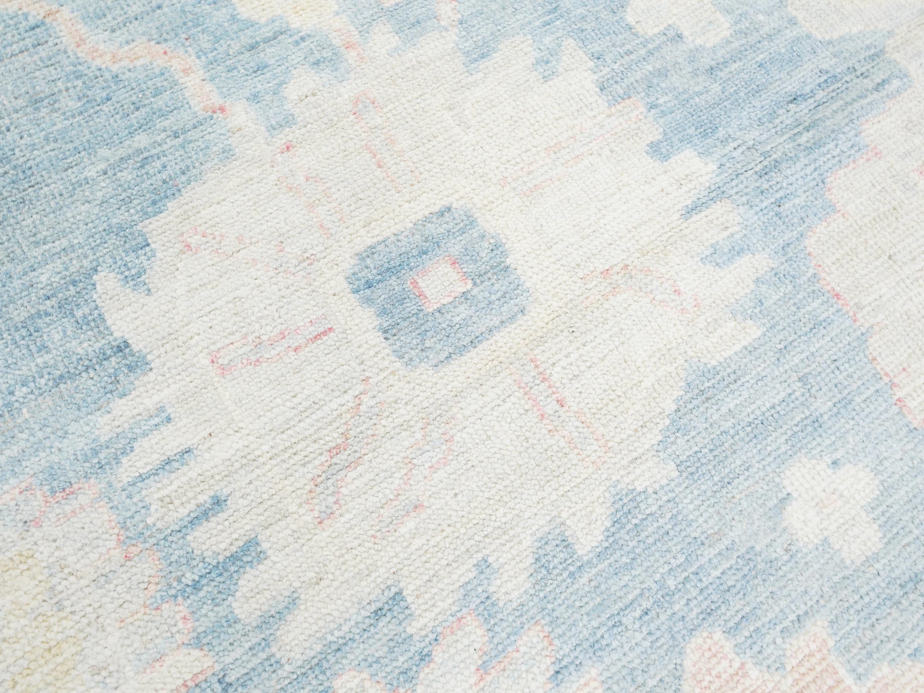 12x15 Ft Muted Ushak Rug - Traditional Wool Area Rug - Blue & White Turkish design