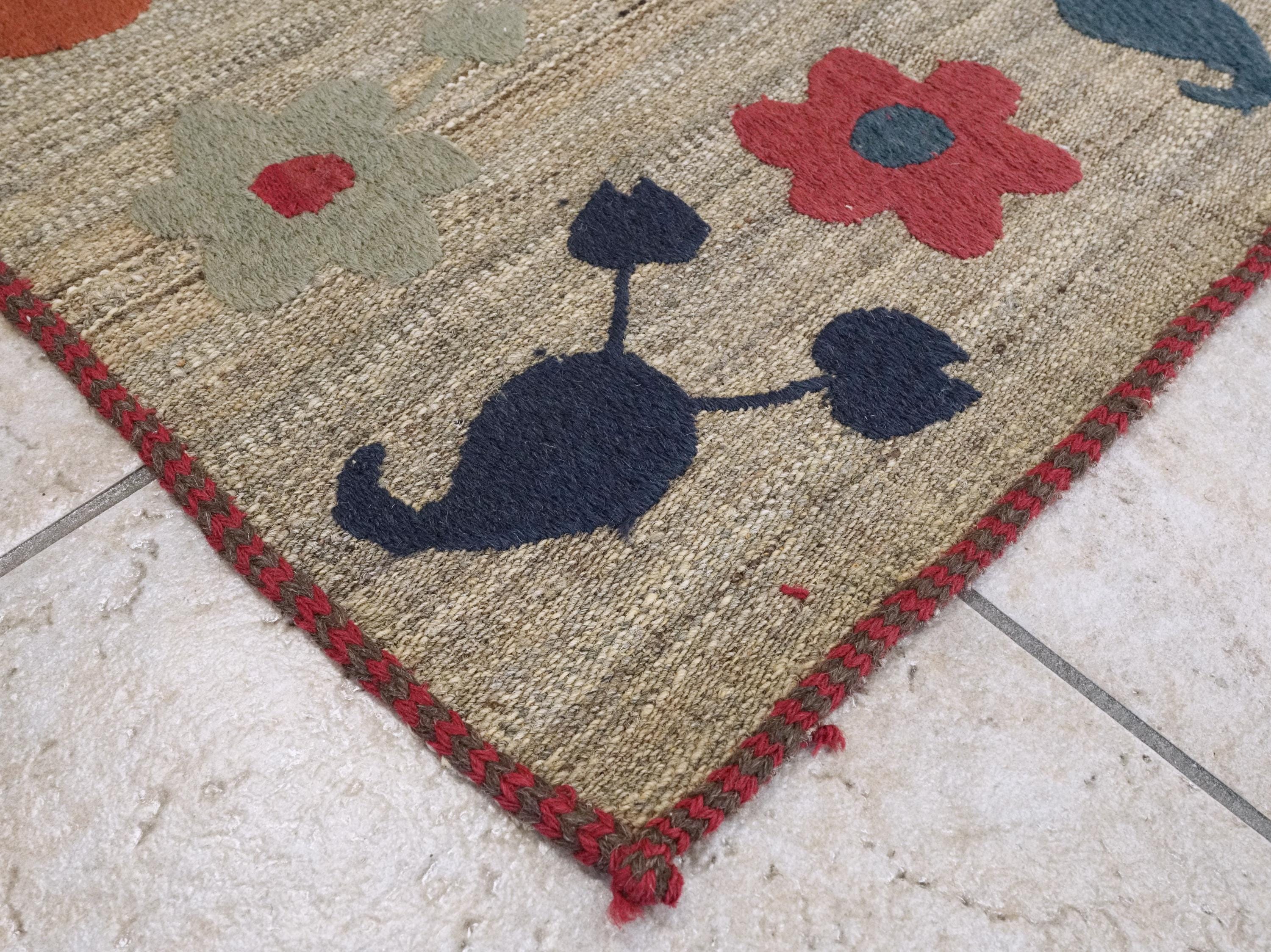 4'6x7'2 Ft Vintage Suzani Kilim Rug - Hand Knotted Wool - Tribal Flatweave