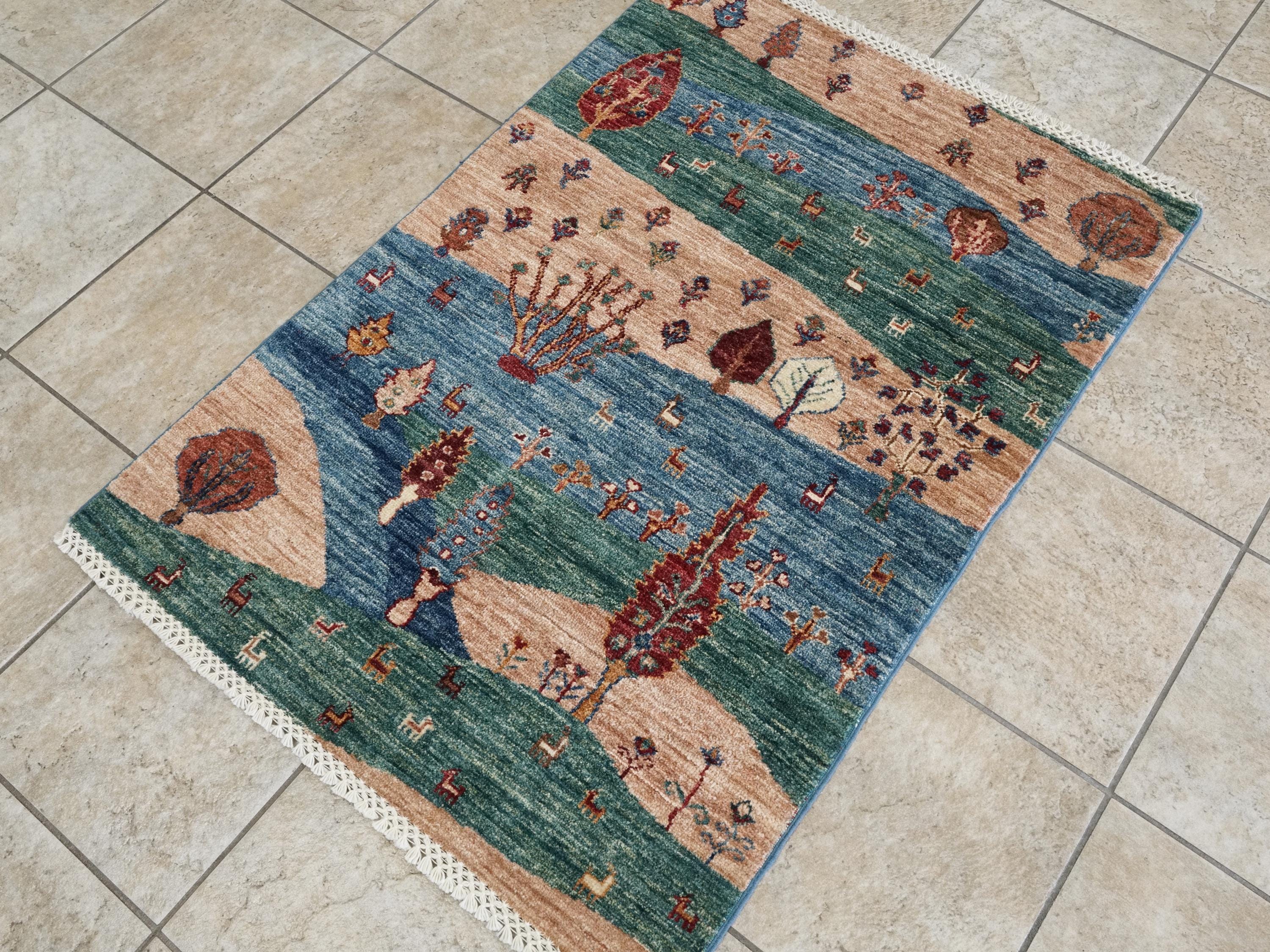 3x4 Ft Hand Knotted Wool Gabbeh Rug - Traditional Oriental Landscape
