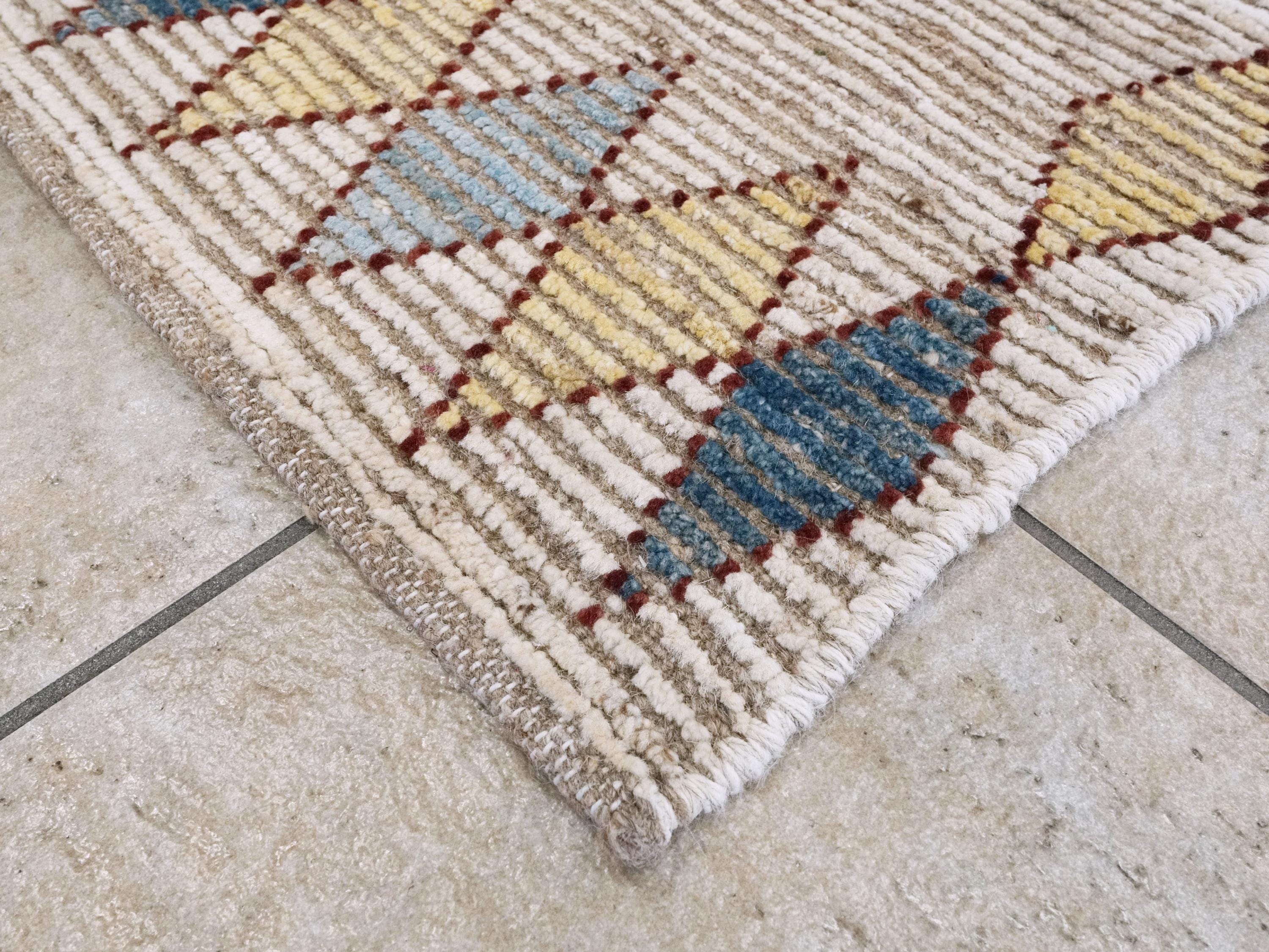 Handmade Beige Moroccan Rug: 6x9 Afghan Wool Floral Area Rug