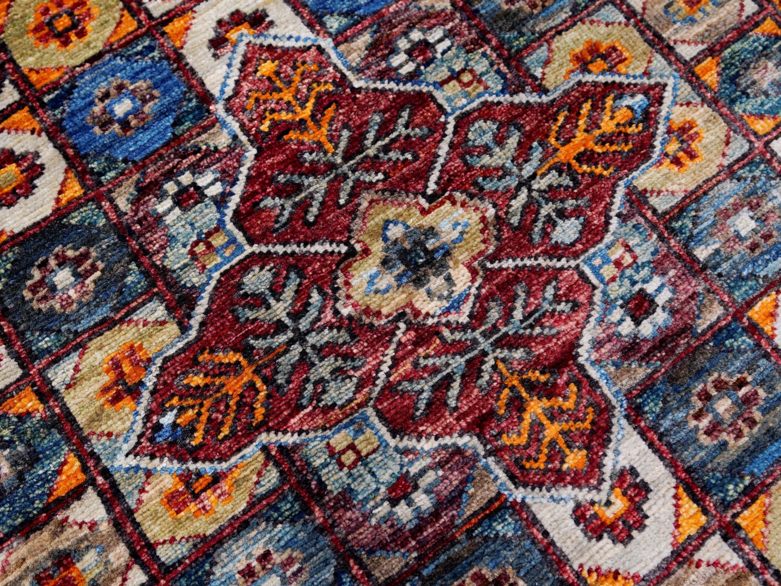 2x5 Ft Blue & Orange Heriz Rug - Hand Knotted Small Runner
