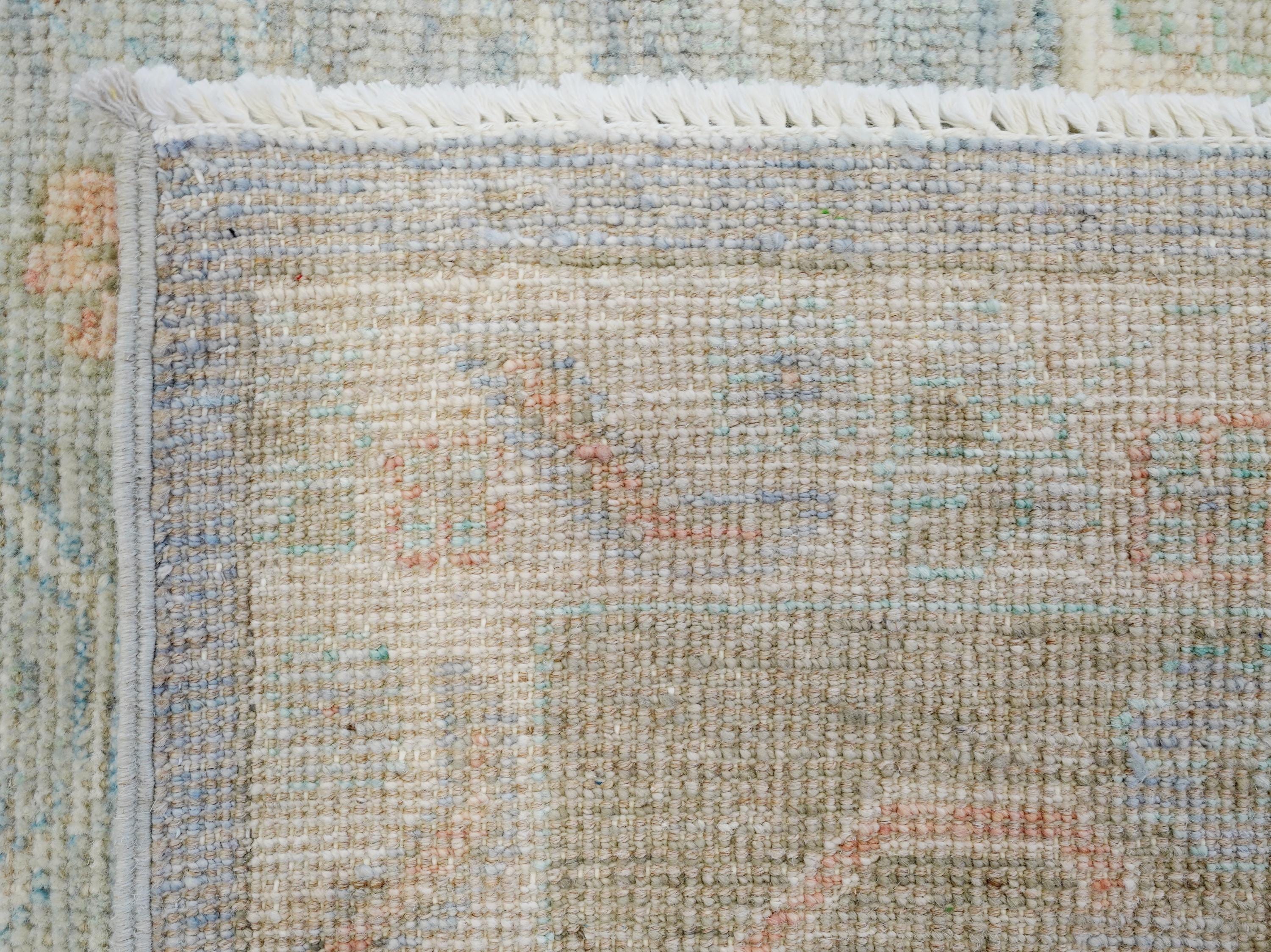 8x10 Ft Light Blue Oushak Rug - Hand Knotted Oriental Rug - Floral Design