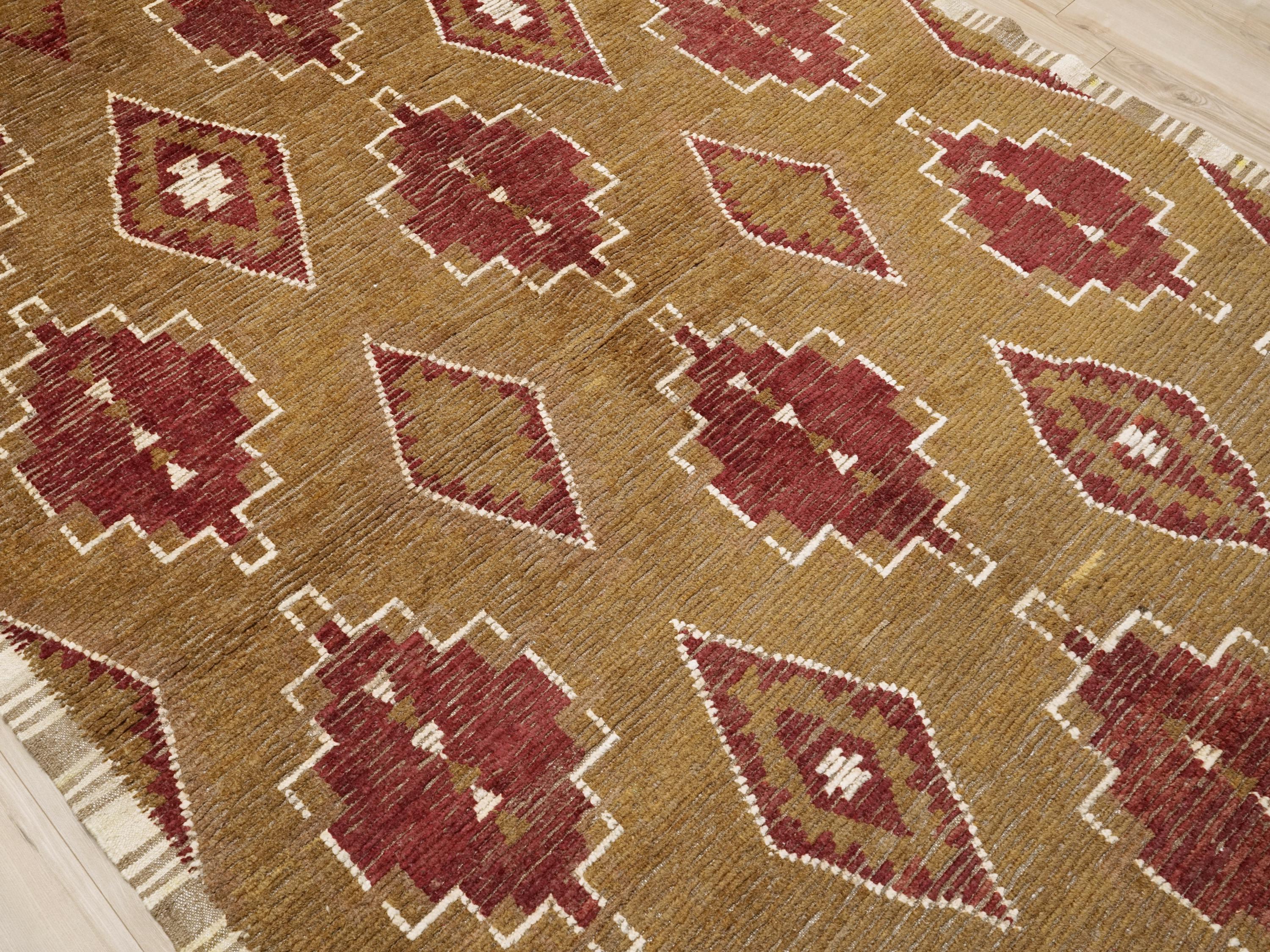 6x9 Ft Brown & Red Moroccan Rug - Handmade Afghan Rug - Tribal Design