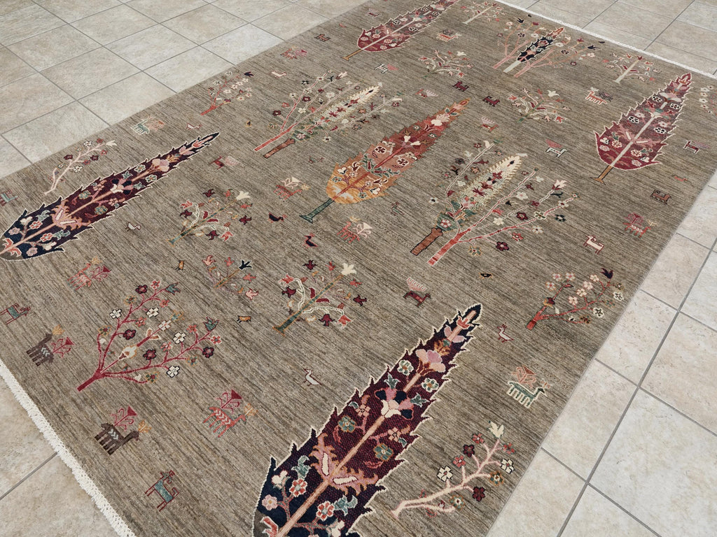 7x10 Ft Brown Serapi Rug - Hand Knotted Floral Rug